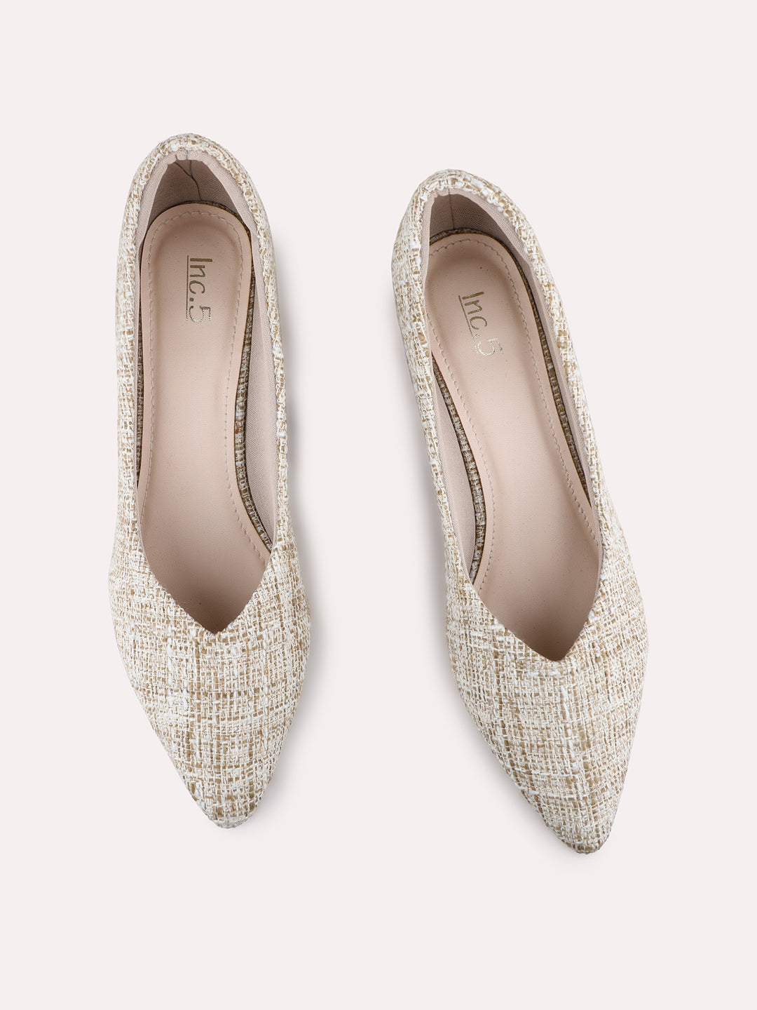 Womens Beige Party Wear Printed Pointed Toe Pumps