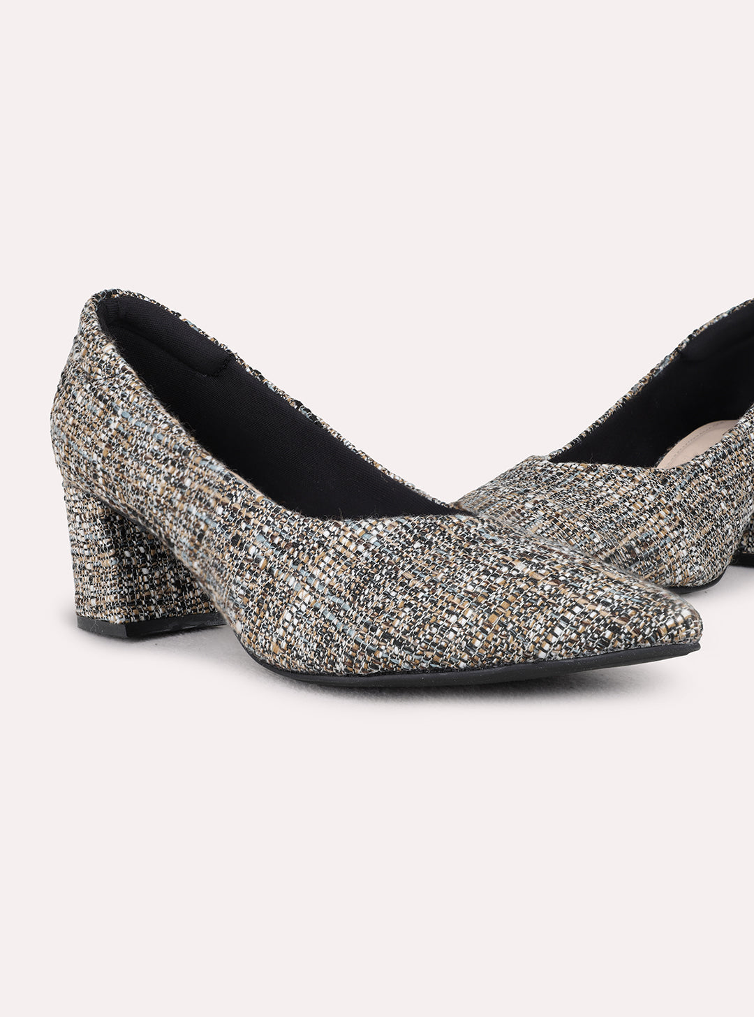 Womens Black Party Wear Printed Pointed Toe Pumps