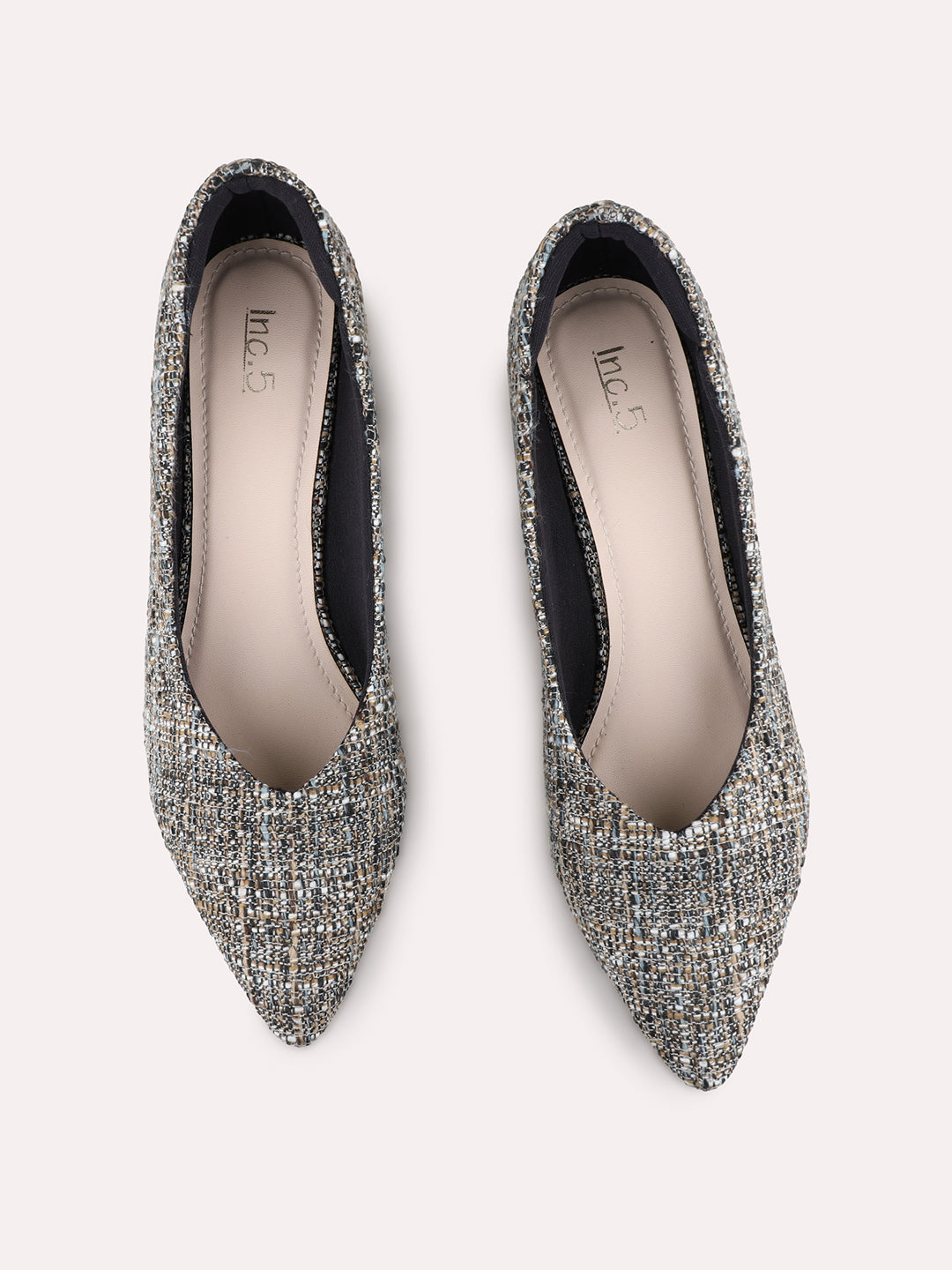 Womens Black Party Wear Printed Pointed Toe Pumps