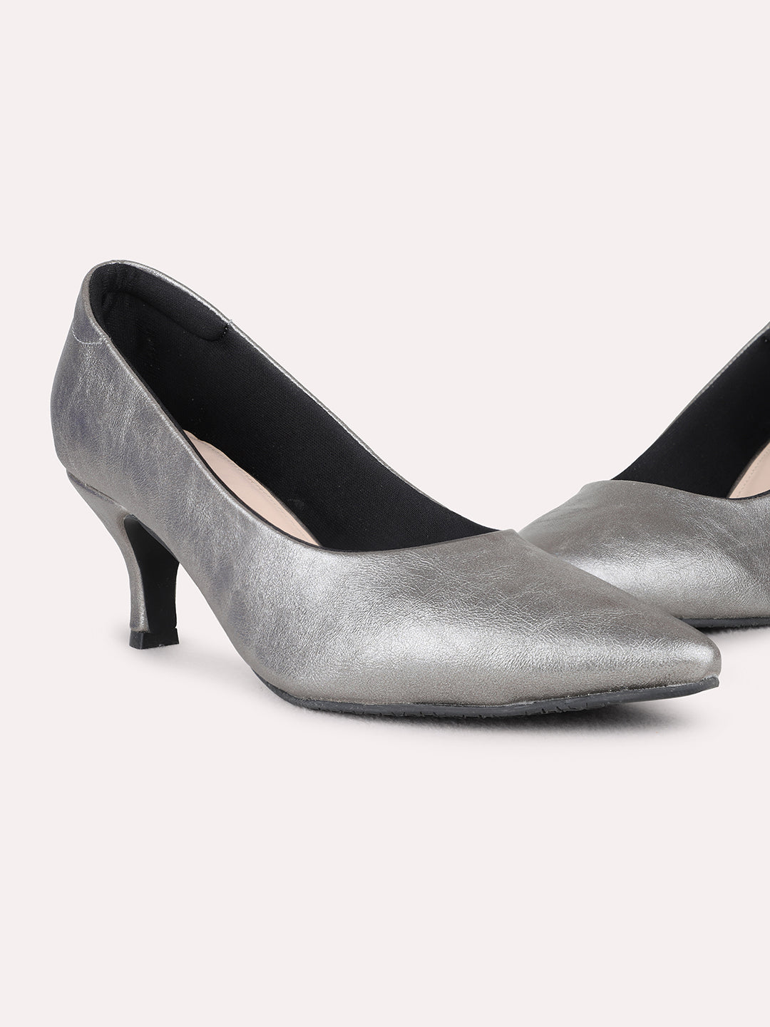 Womens Pewter Party Wear Solid Pointed Toe Pumps