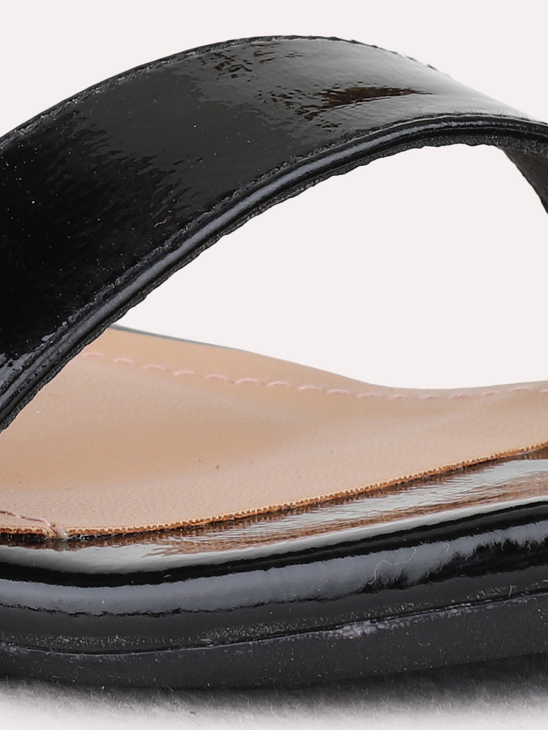 Womens Black Party Wear Solid Pattern Square Toe Block Heels