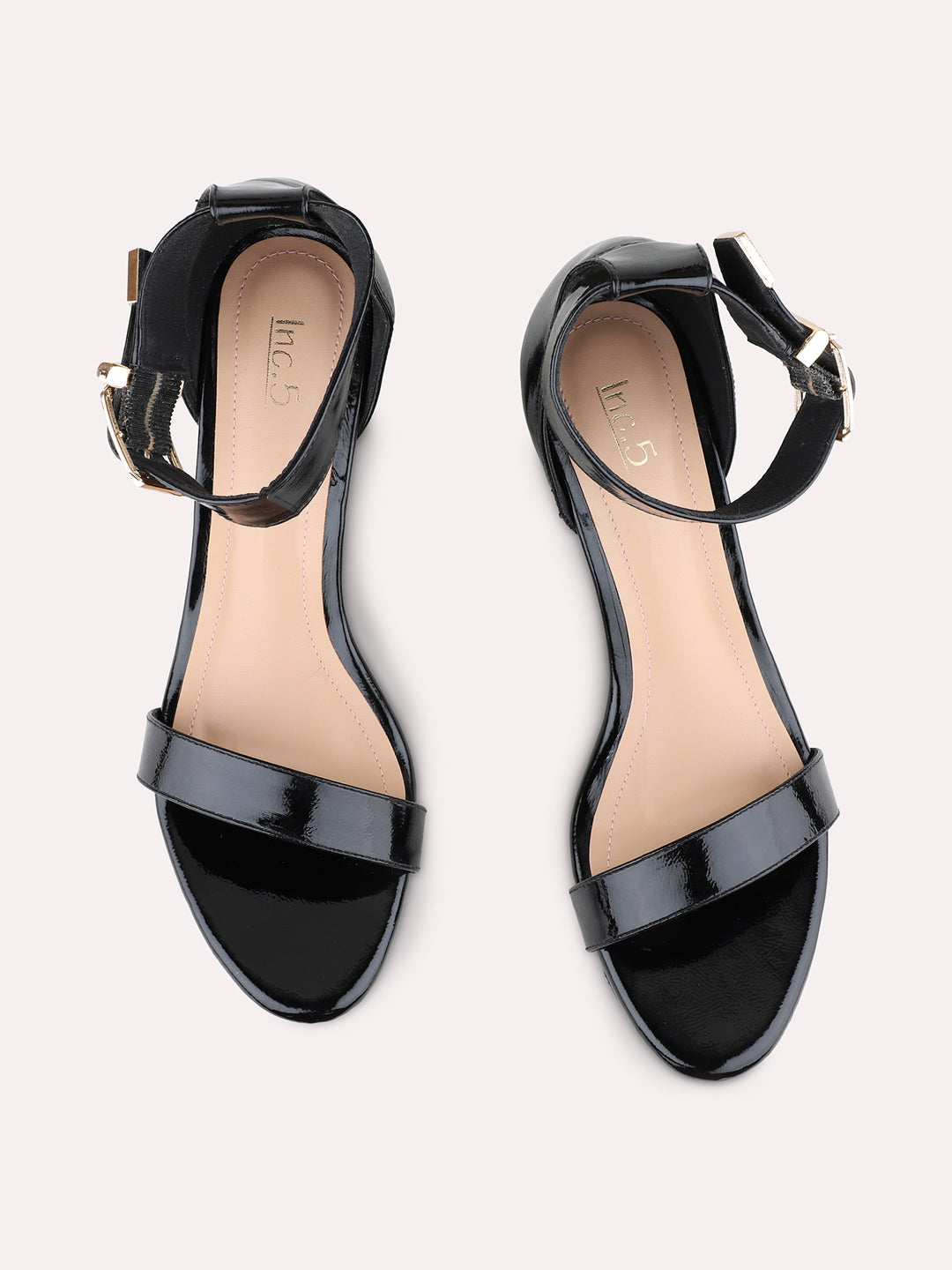 Womens Black Party Wear Solid Pattern Square Toe Block Heels