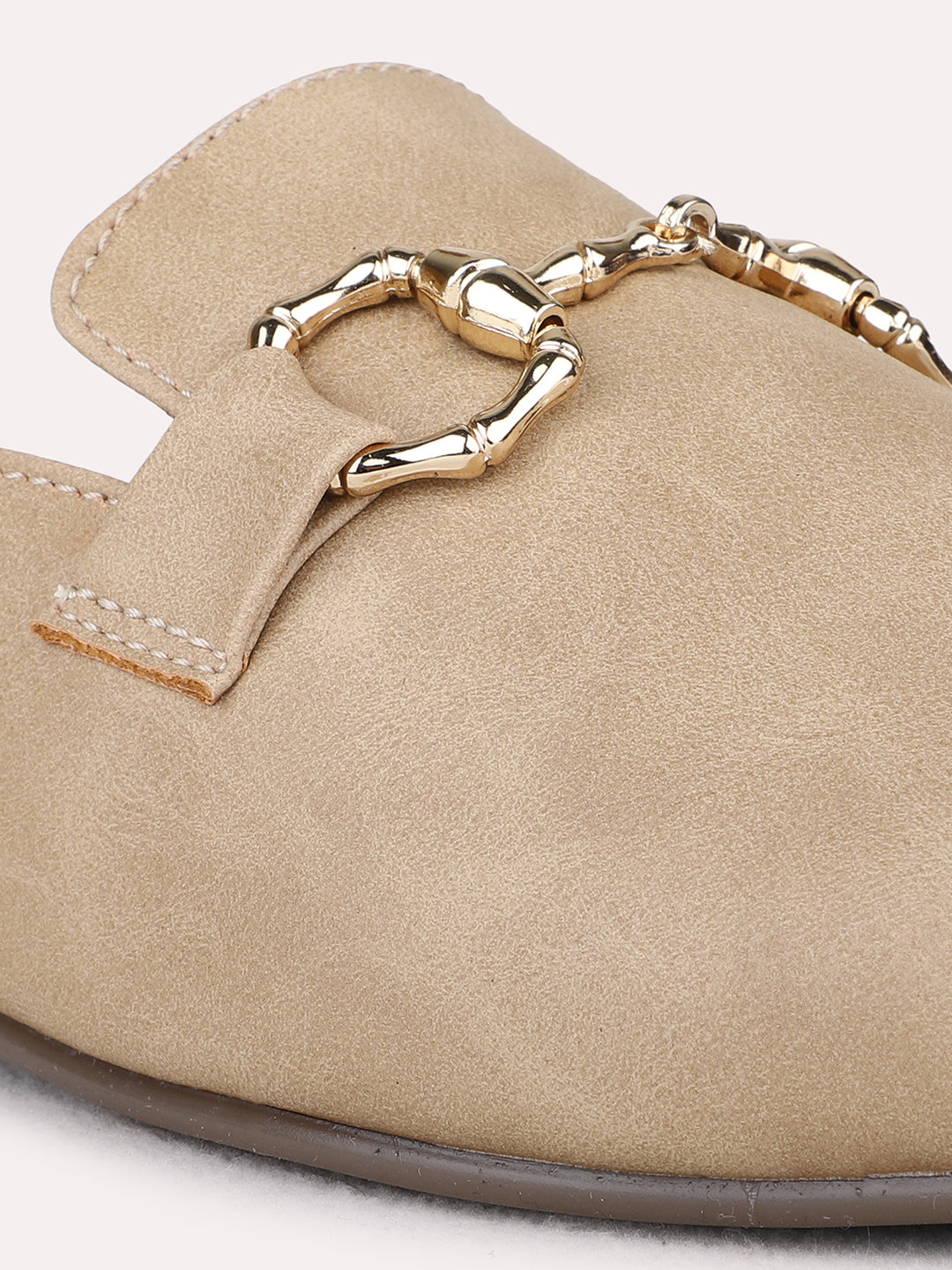 Womens Beige Party Wear Solid One Toe Flats Mules Sandals