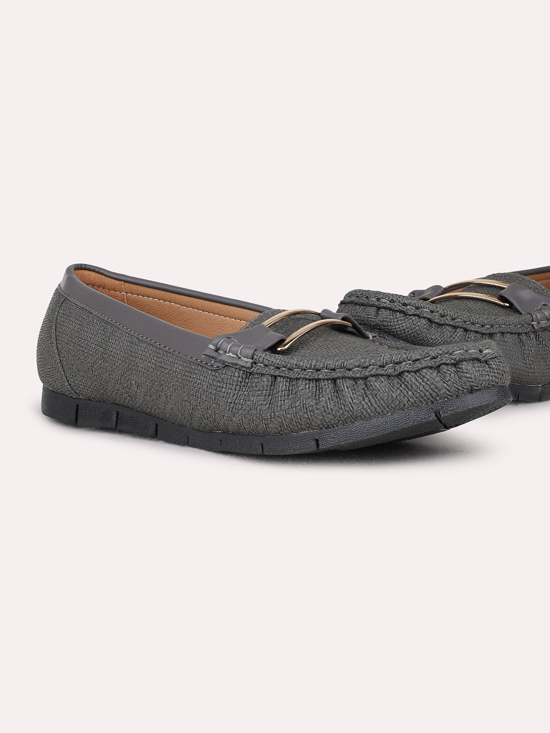 Womens Grey Casual Solid Round Toe Loafers
