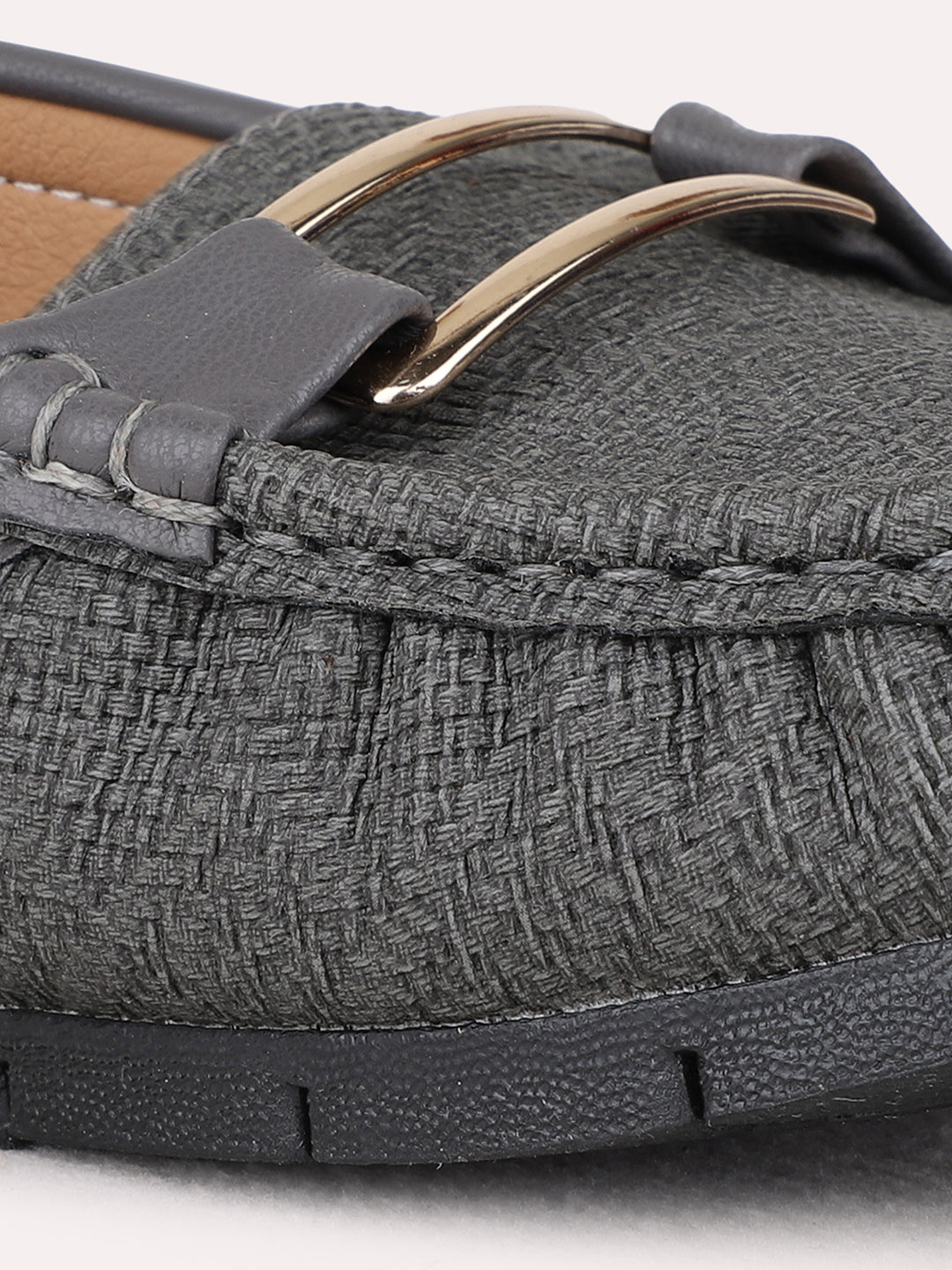 Womens Grey Casual Solid Round Toe Loafers