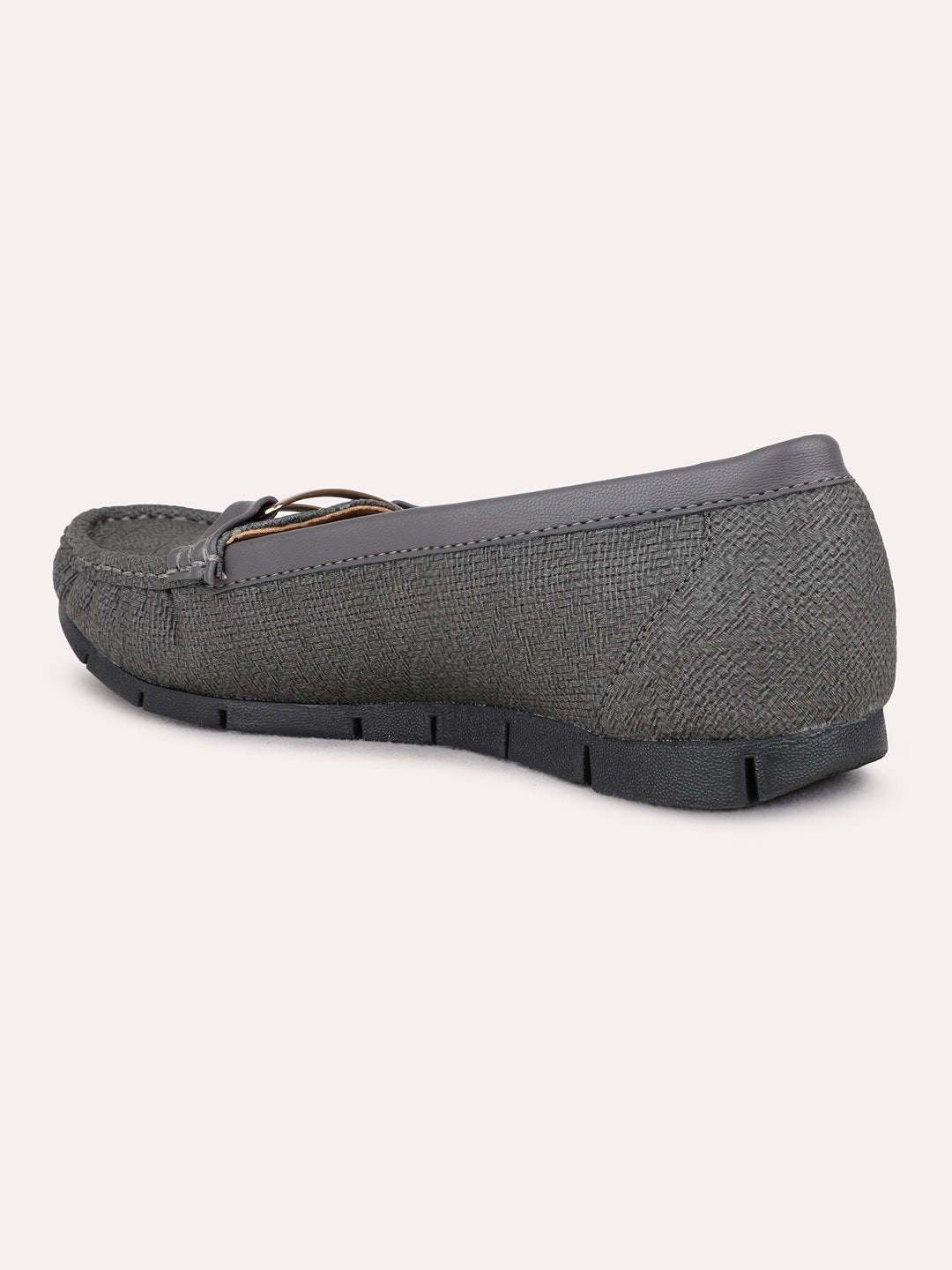 Womens Grey Casual Solid Round Toe Loafers