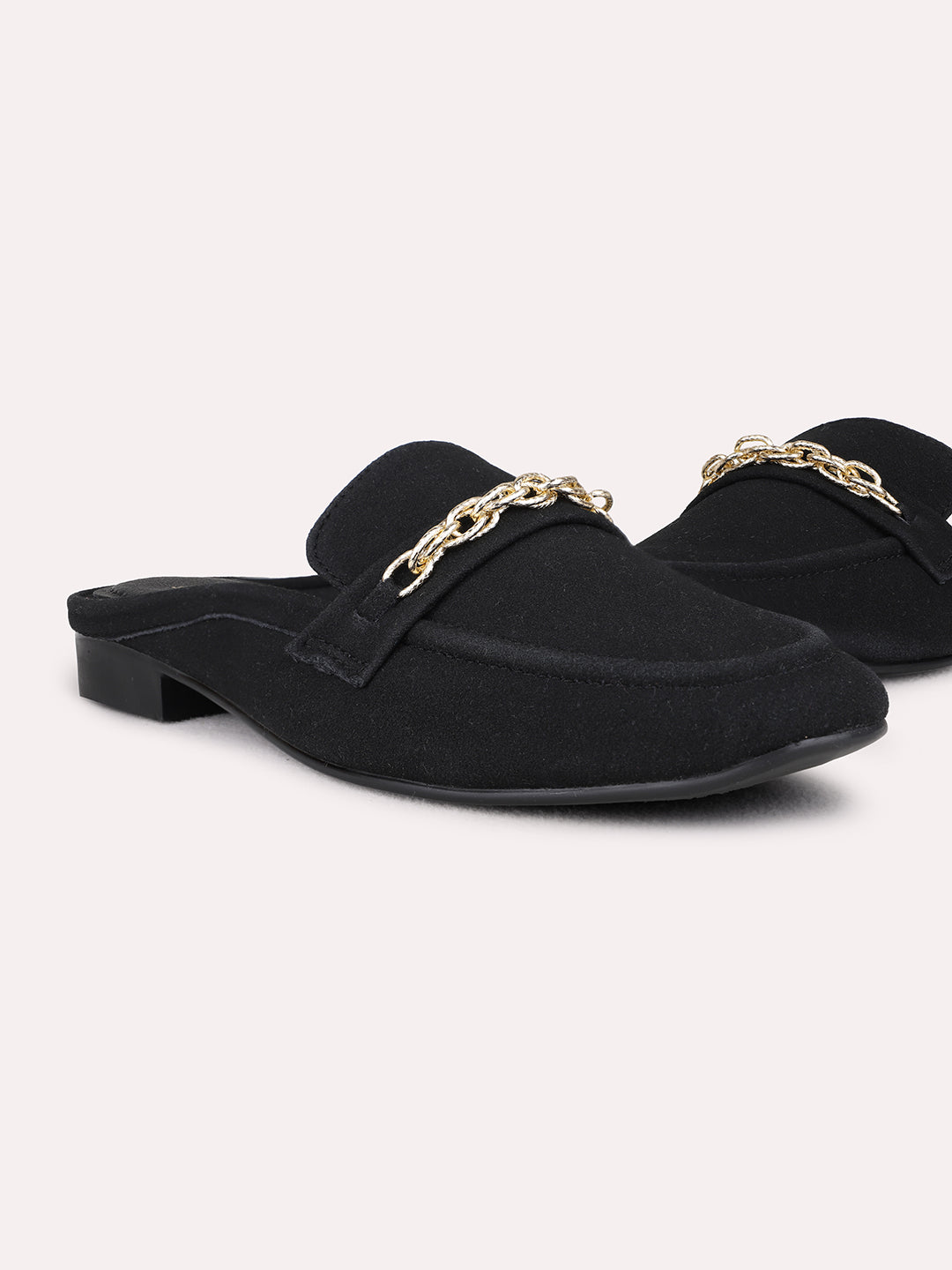 Womens Black Party Wear Solid One Toe Flats Mules Sandals