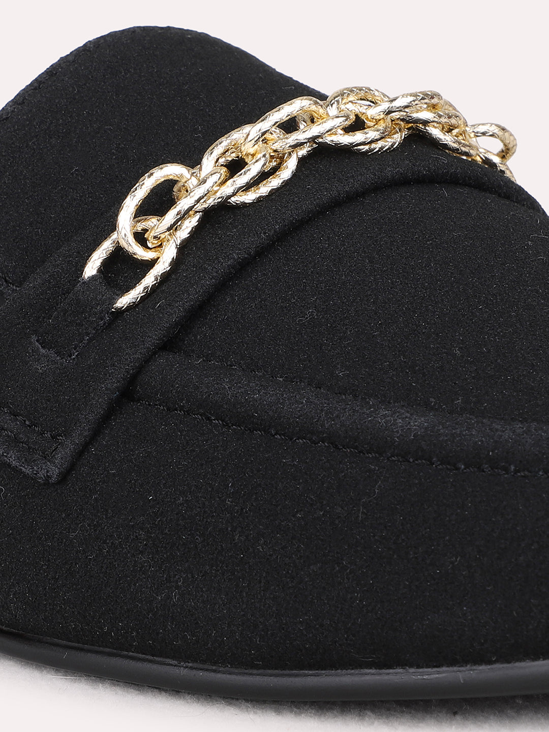 Womens Black Party Wear Solid One Toe Flats Mules Sandals