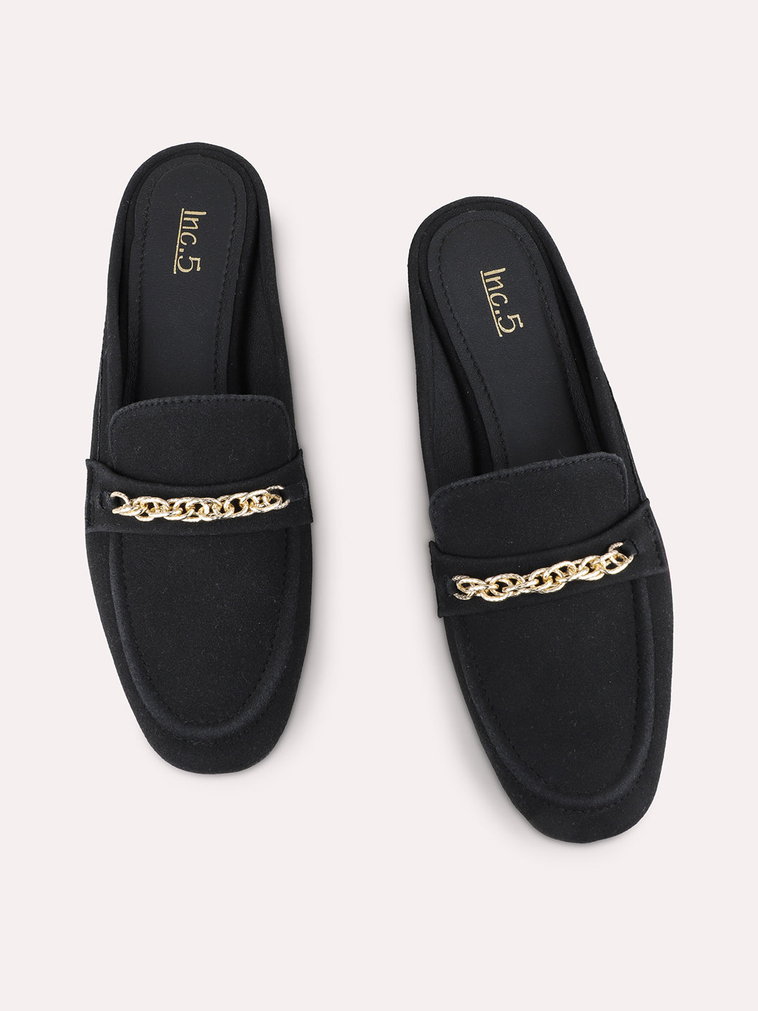 Womens Black Party Wear Solid One Toe Flats Mules Sandals