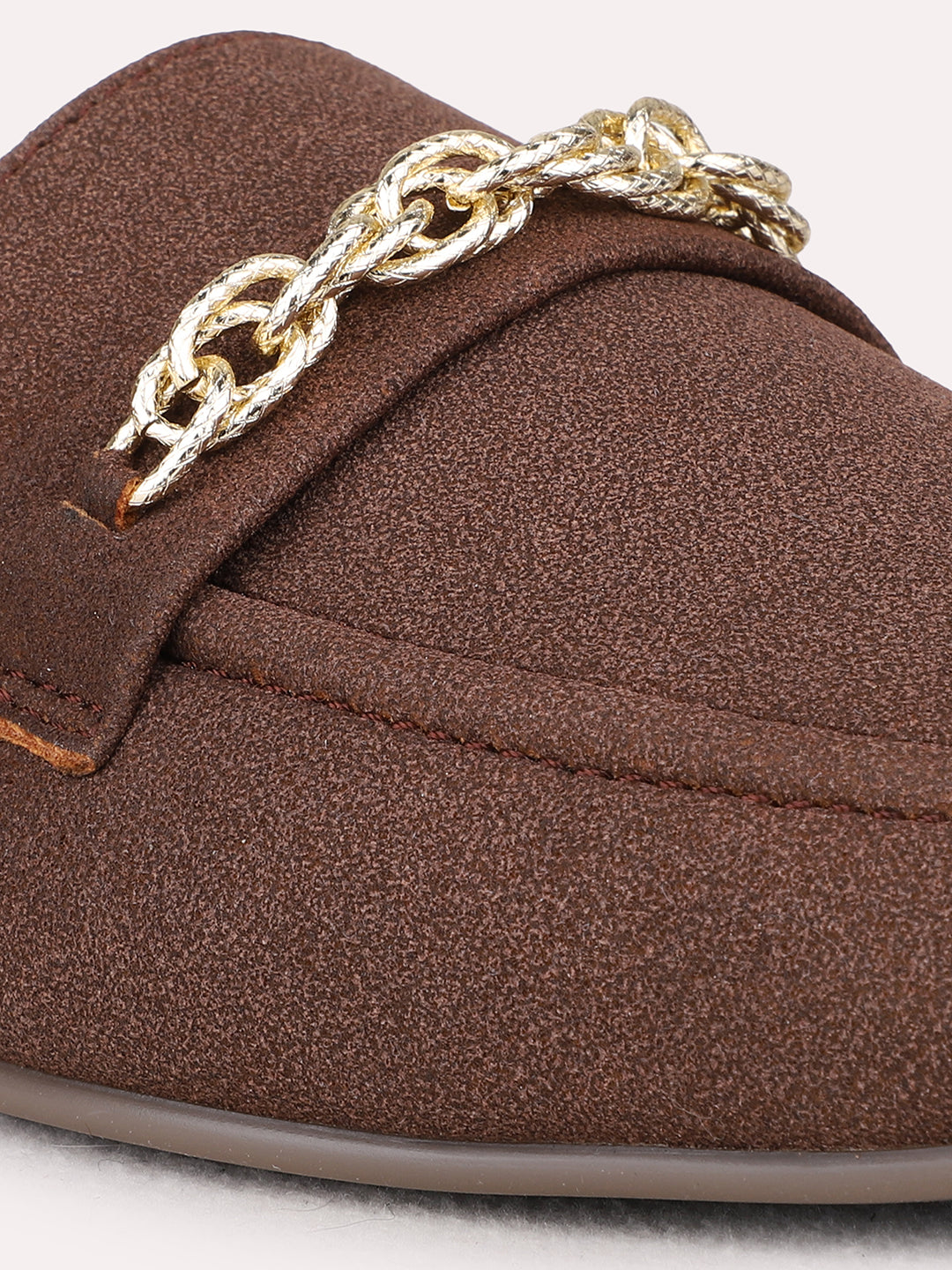 Womens Brown Party Wear Solid One Toe Flats Mules Sandals