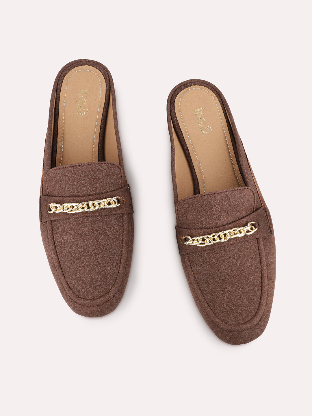 Womens Brown Party Wear Solid One Toe Flats Mules Sandals