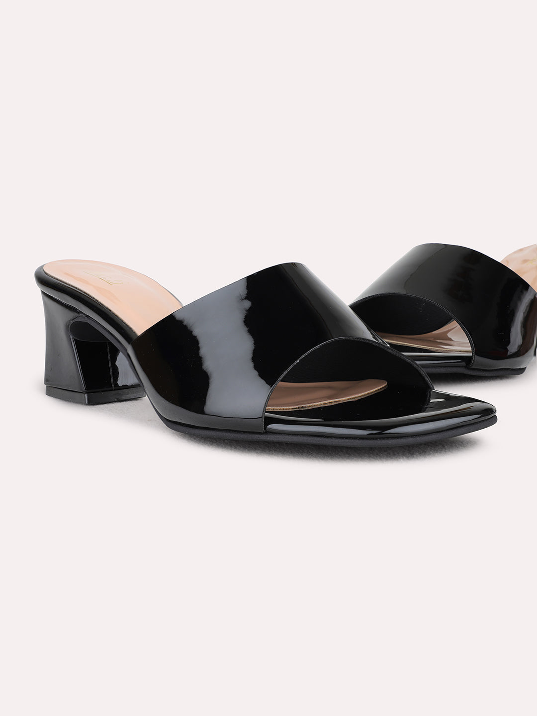 Womens Black Party Wear Solid Square Toe Block Heel Sandals