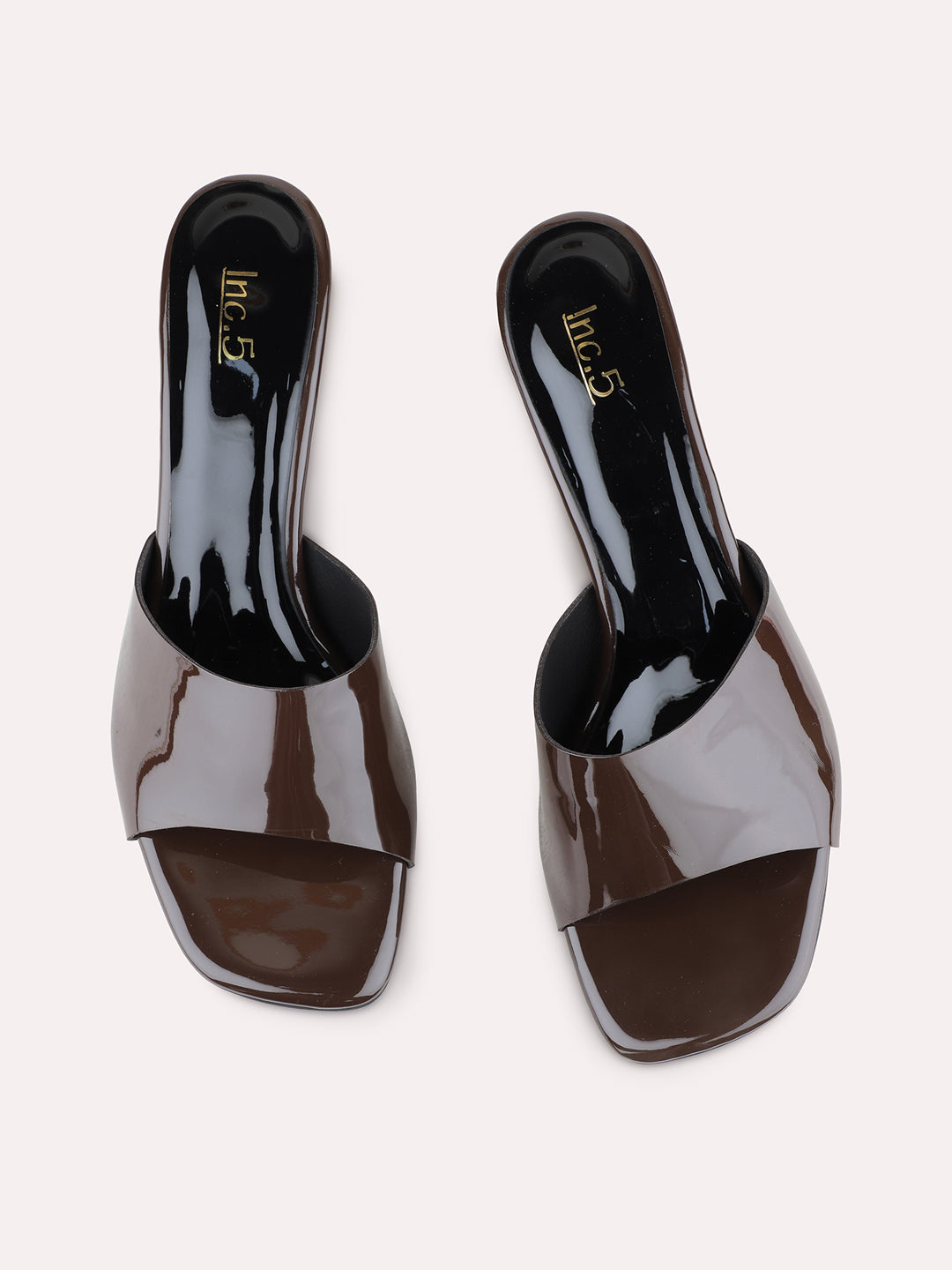 Womens Coffee Brown Party Wear Solid Square Toe Block Heel Sandals