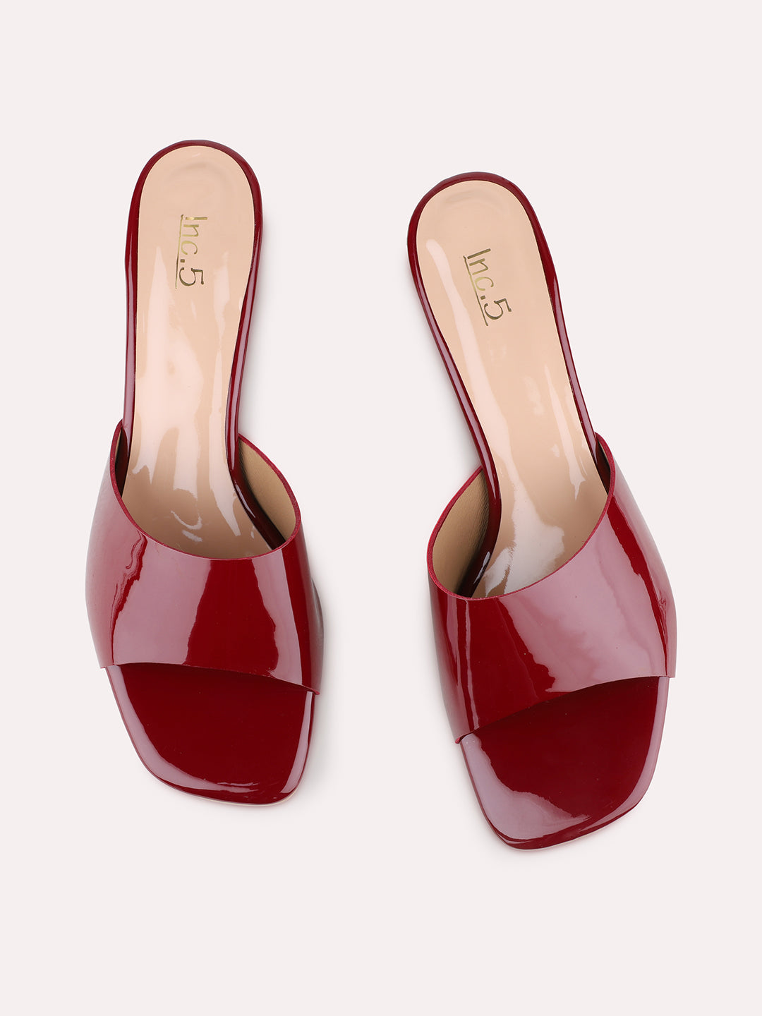 Womens Maroon Smart Casual Solid Square Toe Block Heels