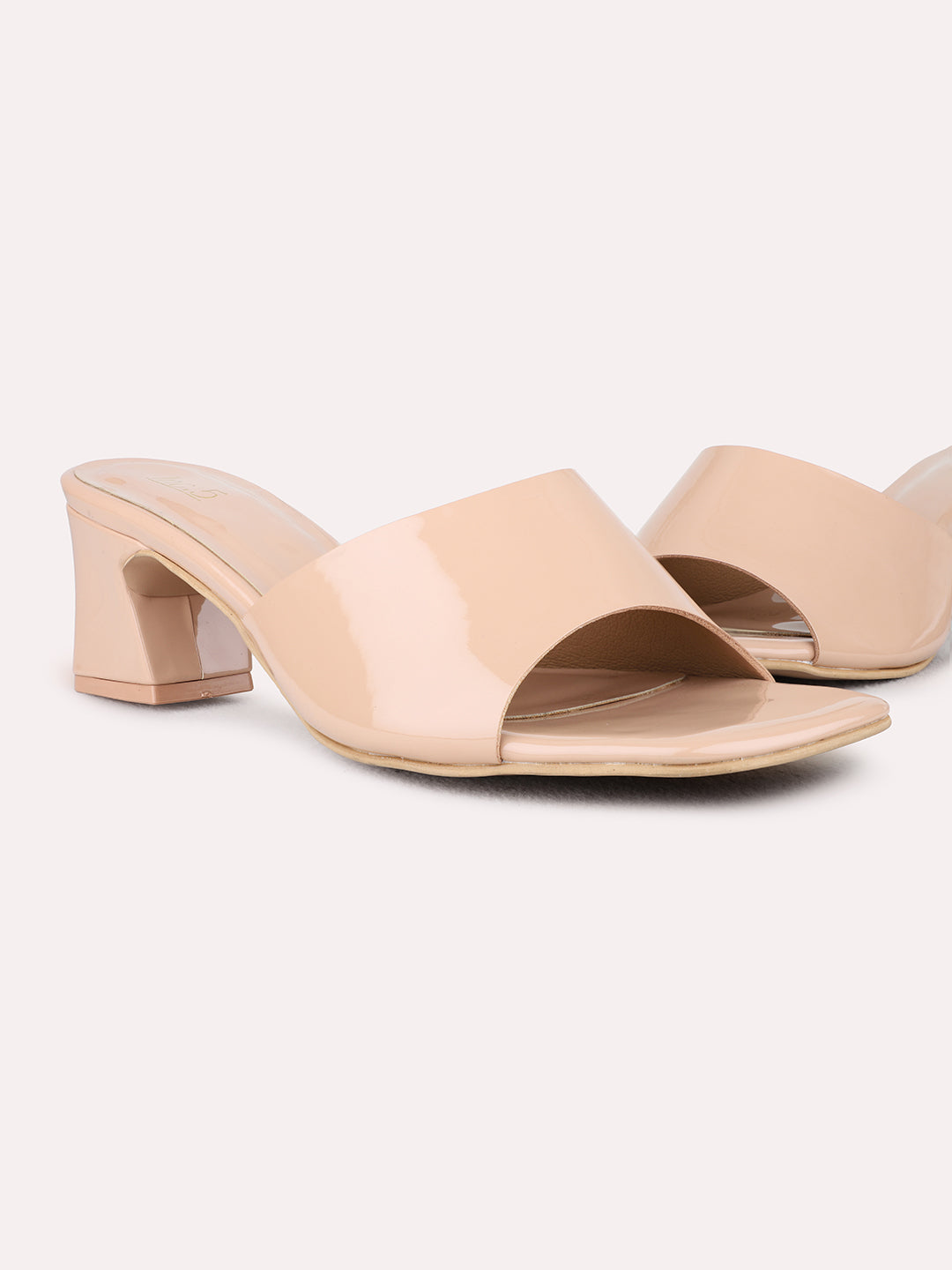 Womens Nude Party Wear Solid Square Toe Block Heel Sandals