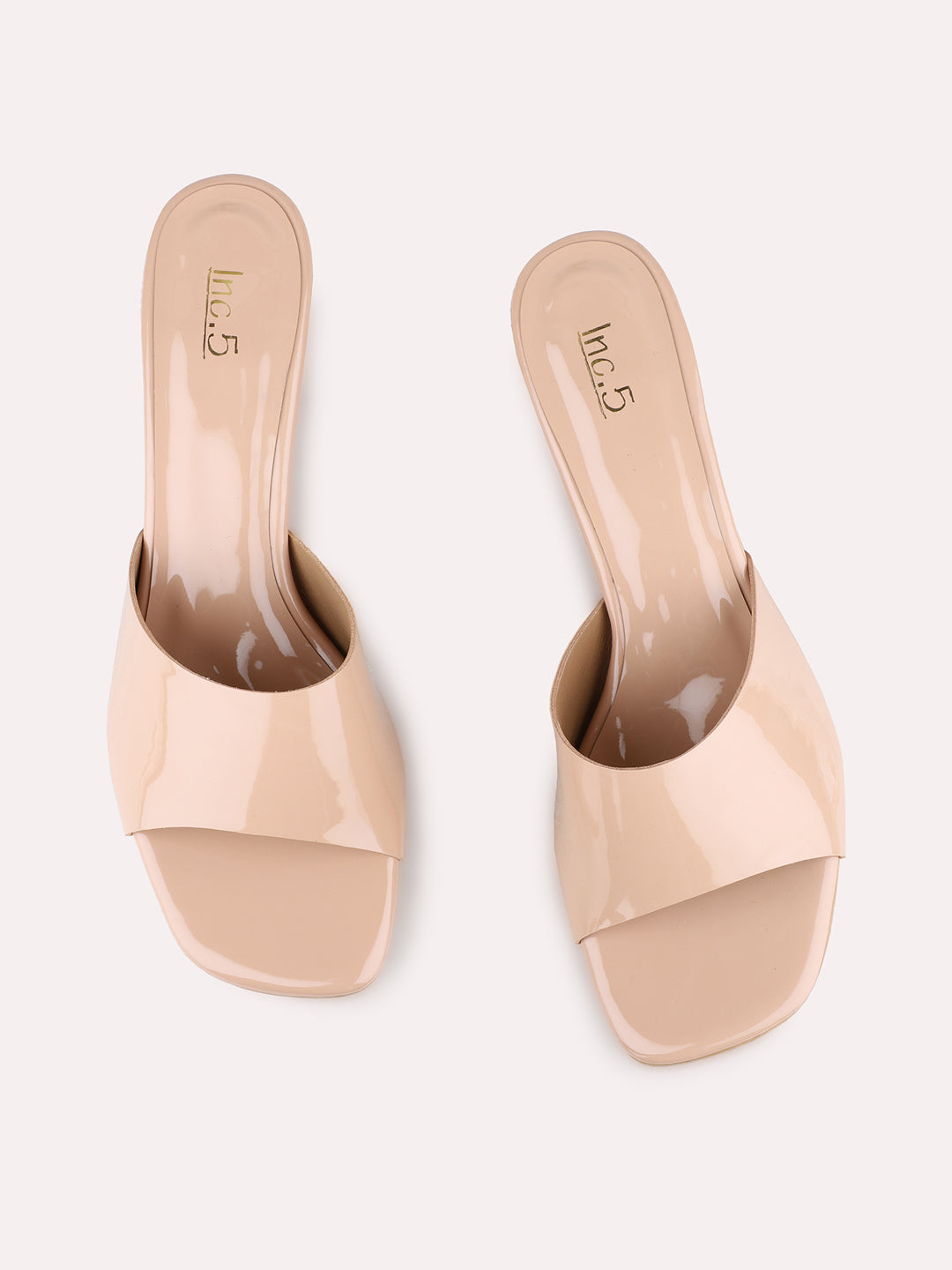 Womens Nude Party Wear Solid Square Toe Block Heel Sandals