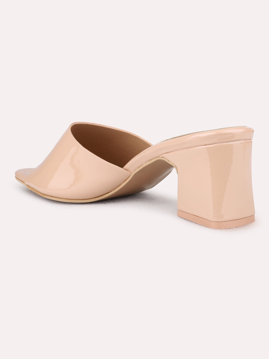Womens Nude Party Wear Solid Square Toe Block Heel Sandals