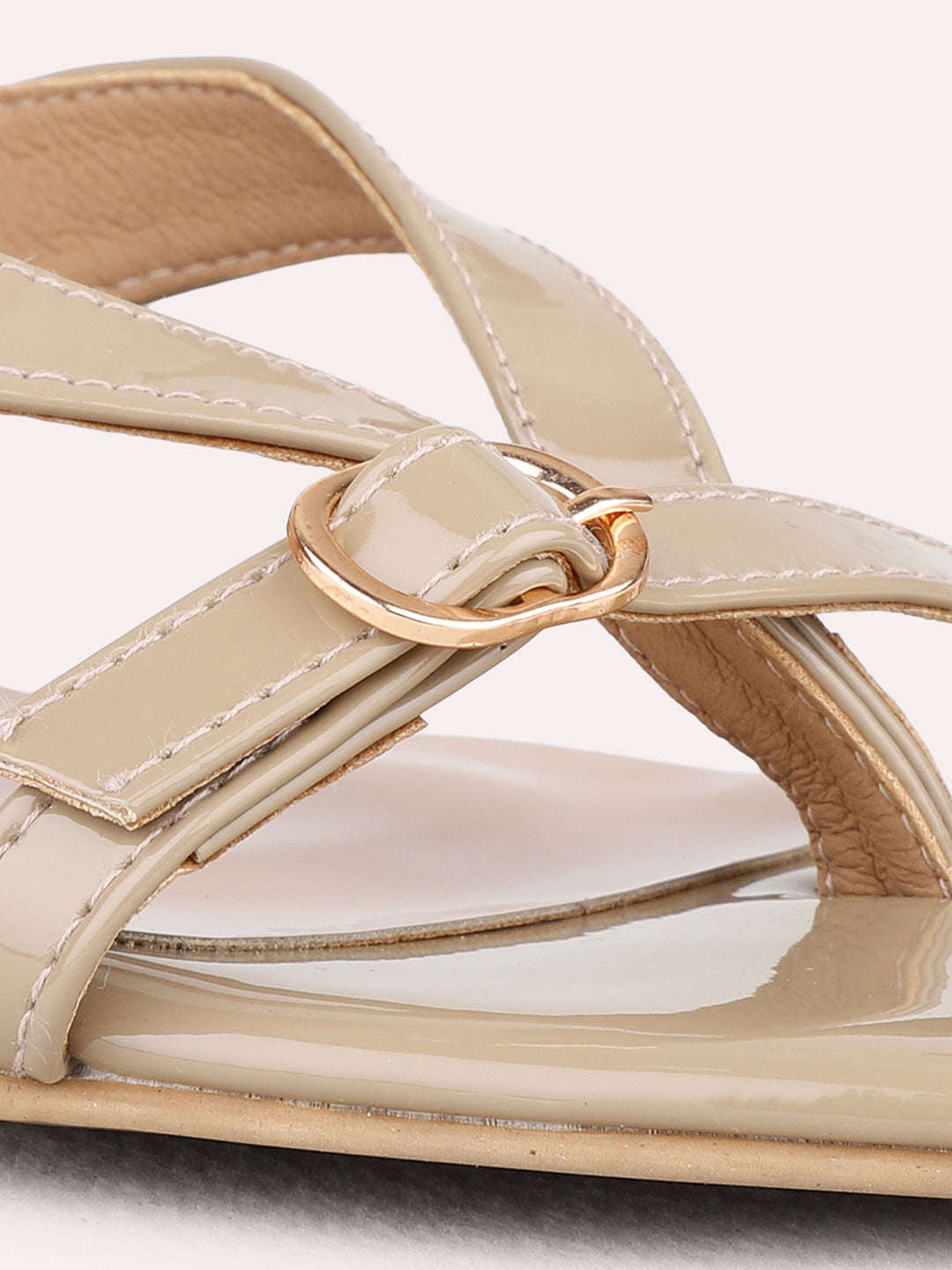 Womens Beige Party Wear Solid Square Toe Block Heel Sandals