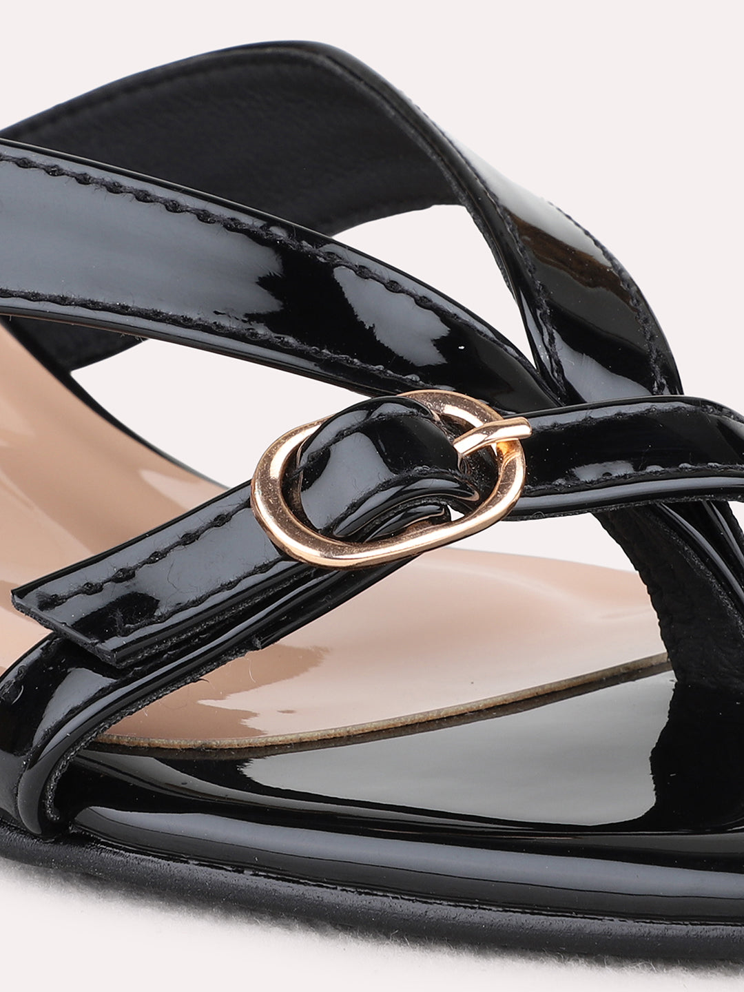 Womens Black Party Wear Solid Square Toe Block Heel Sandals