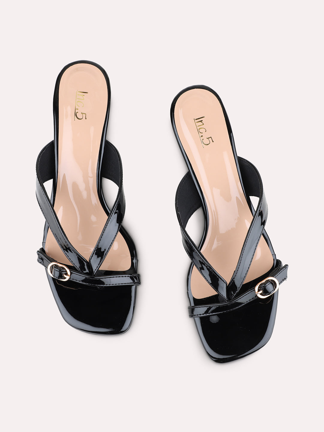 Womens Black Party Wear Solid Square Toe Block Heel Sandals