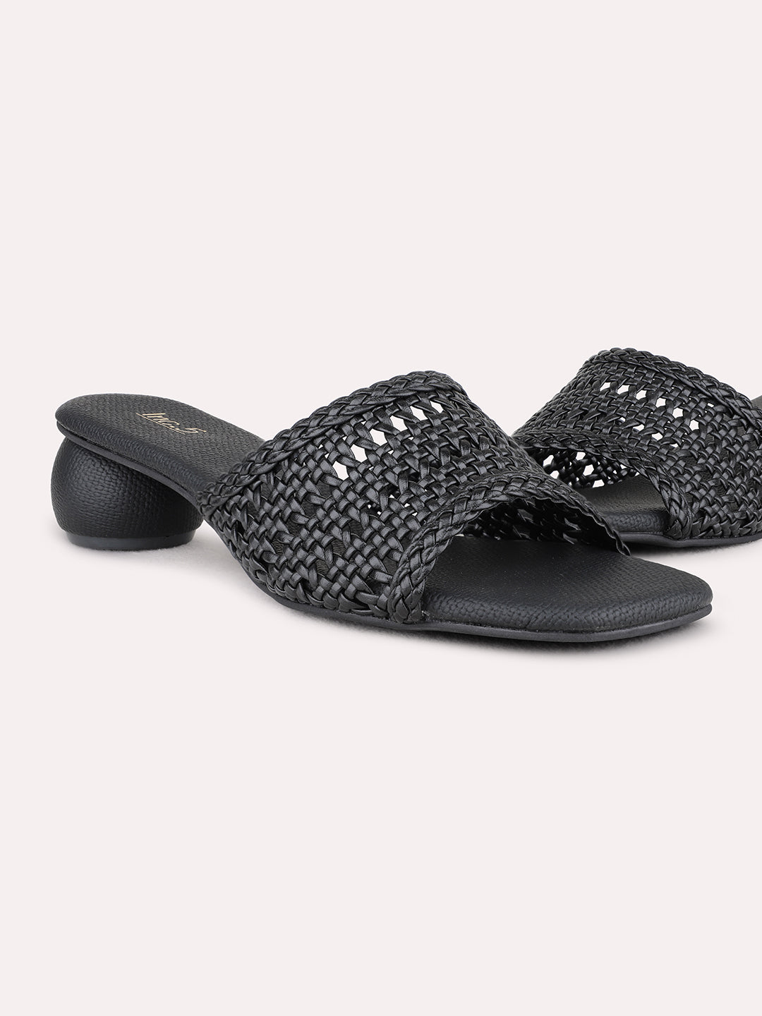 Womens Black Party Wear Solid Square Toe Block Heel Sandals