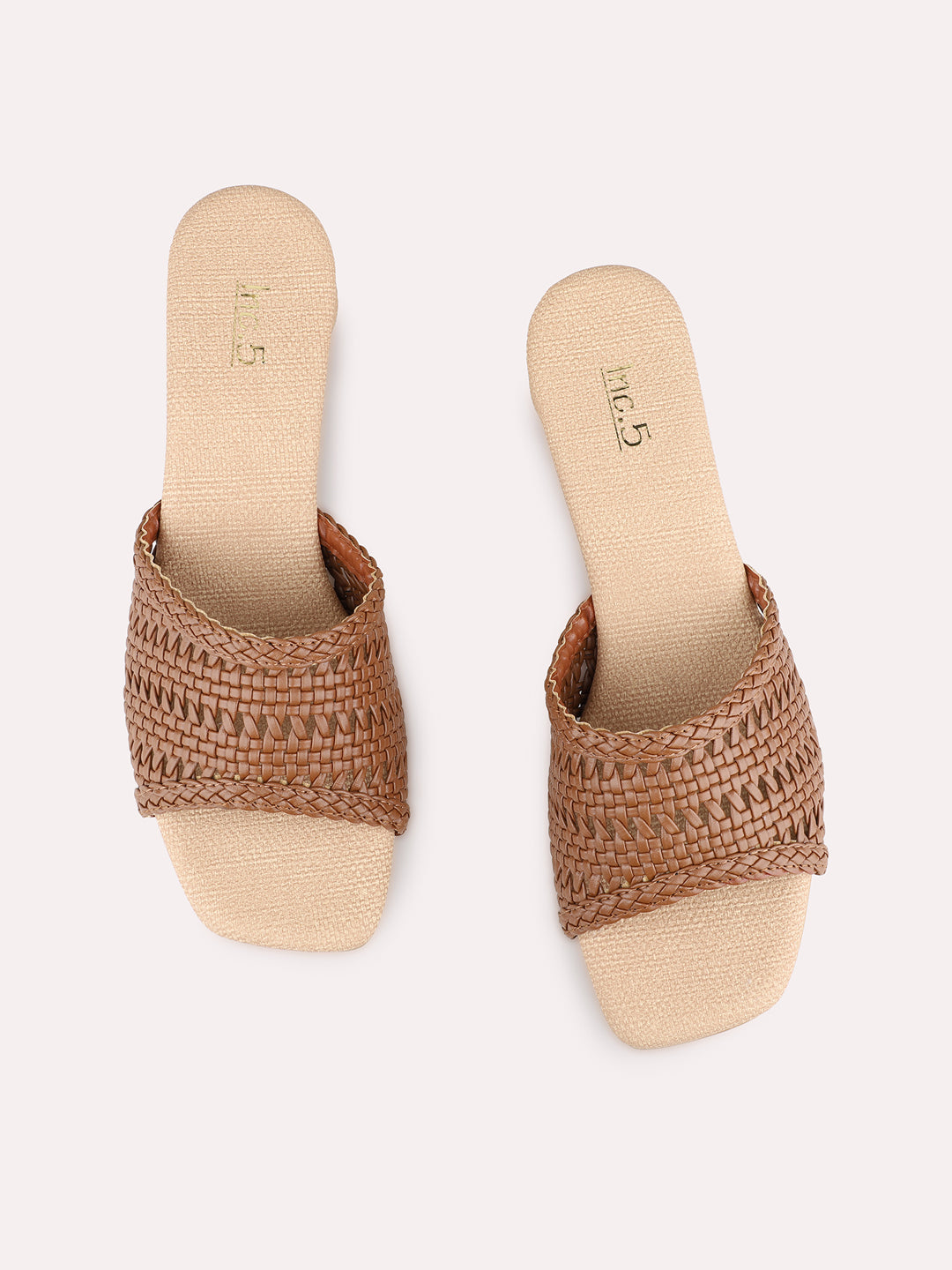 Womens Tan Party Wear Solid Square Toe Block Heel Sandals