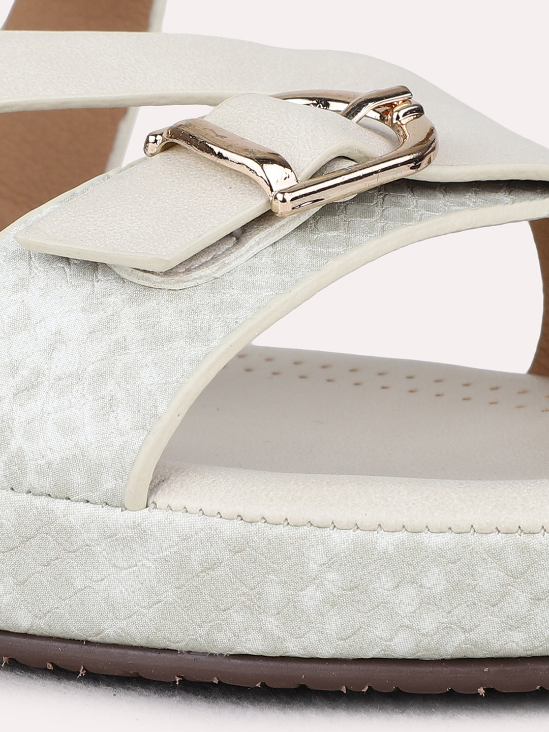 Womens Cream Casual Solid Open Toe Flat Slip-Ons