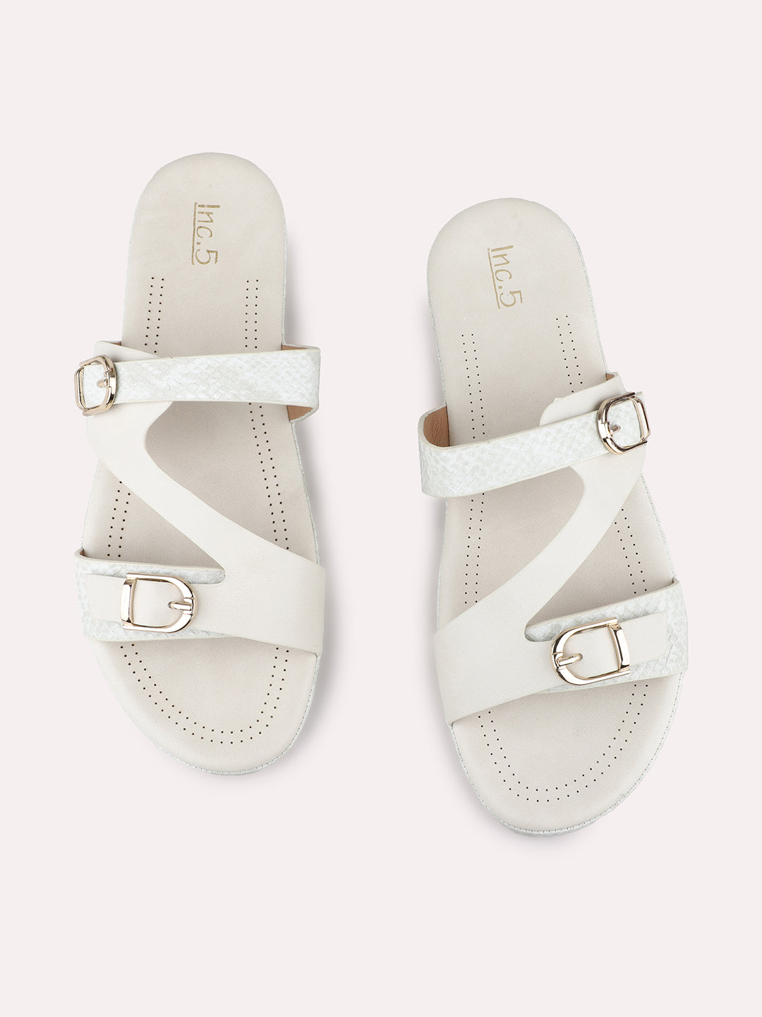 Womens Cream Casual Solid Open Toe Flat Slip-Ons