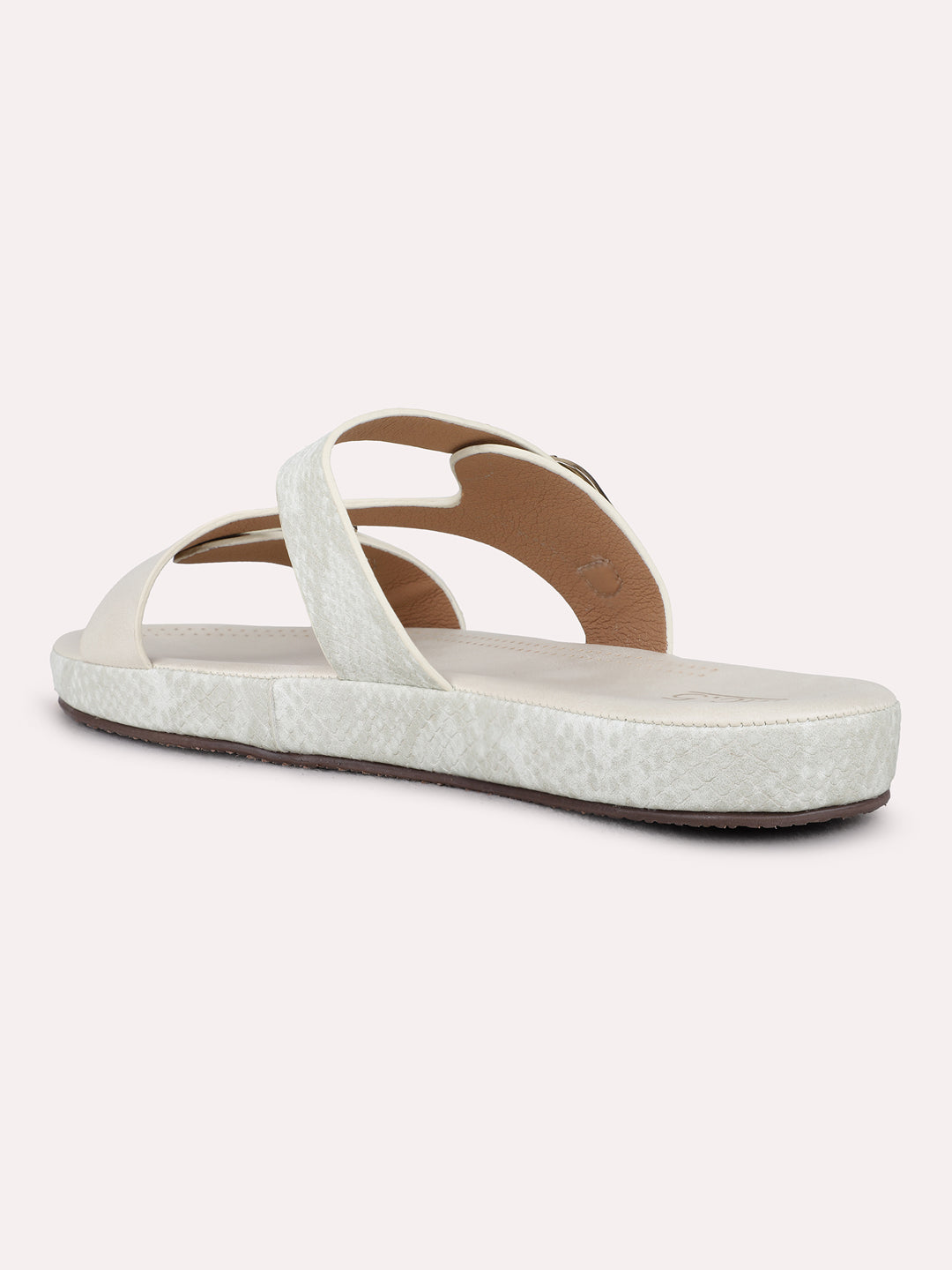 Womens Cream Casual Solid Open Toe Flat Slip-Ons