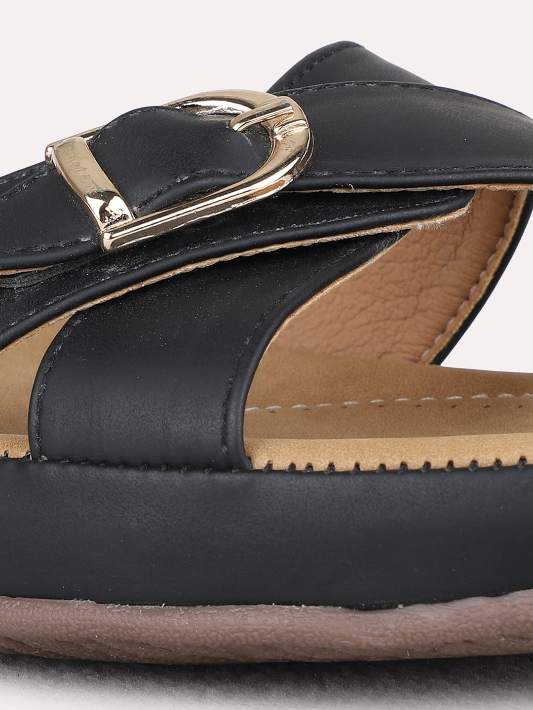 Womens Black Casual Solid Open Toe Flats