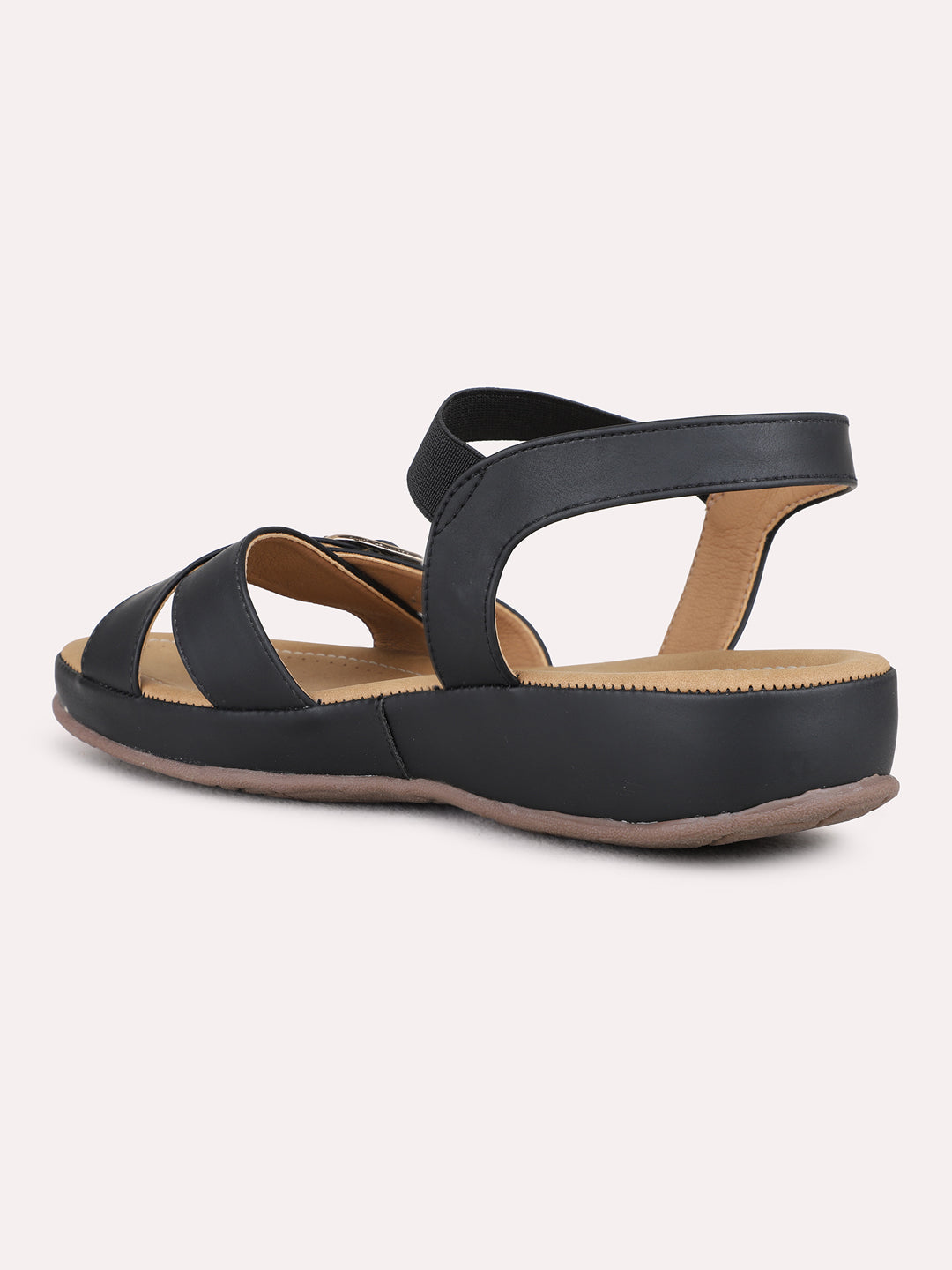 Womens Black Casual Solid Open Toe Flats