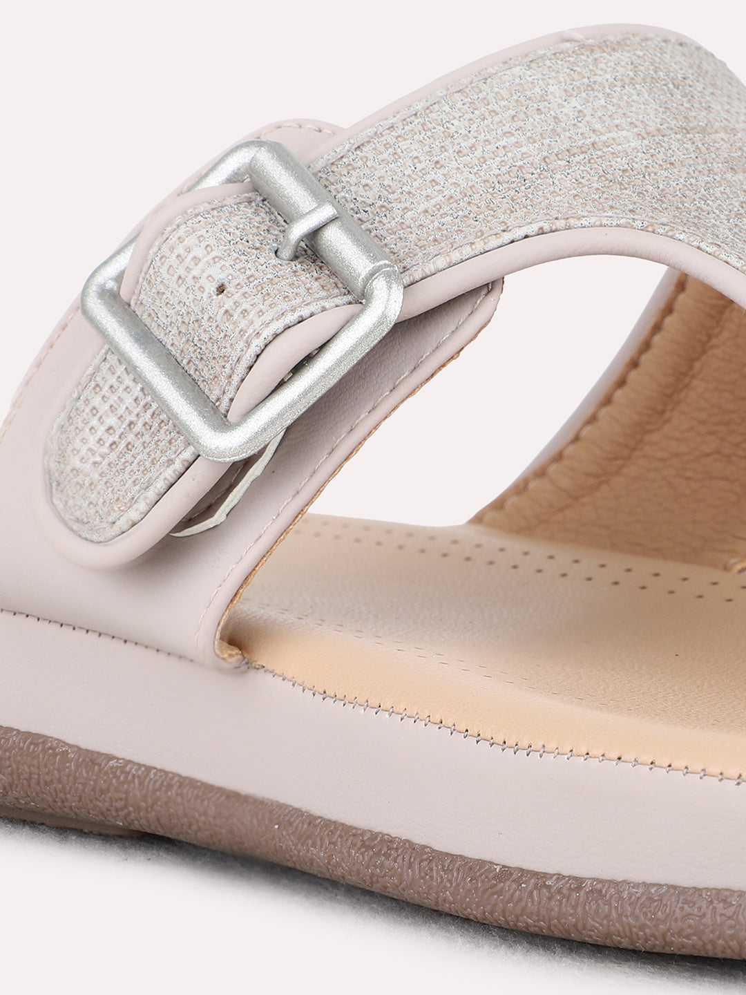 Womens Grey Casual Solid T-Strap Flat Sandals