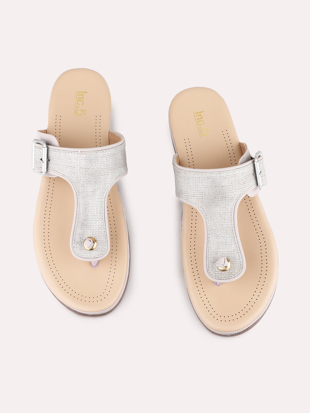 Womens Grey Casual Solid T-Strap Flat Sandals