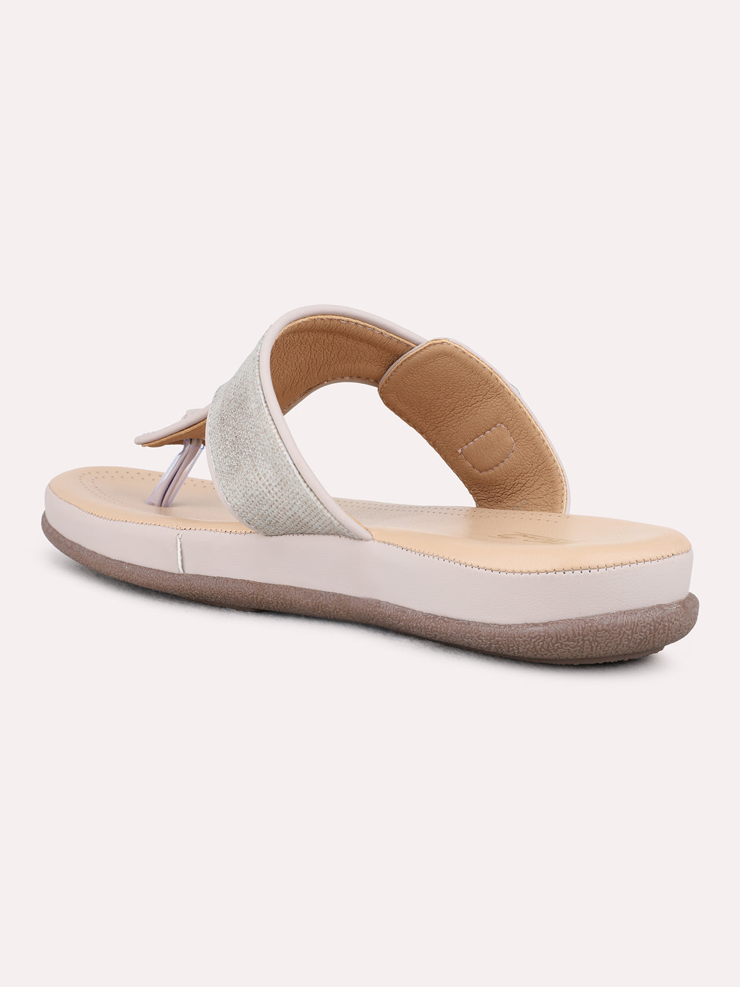 Womens Grey Casual Solid T-Strap Flat Sandals
