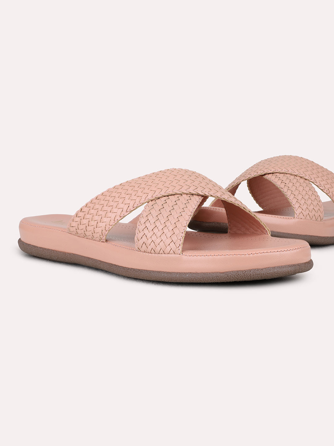 Womens Peach Casual Solid Open Toe Flat Sandals