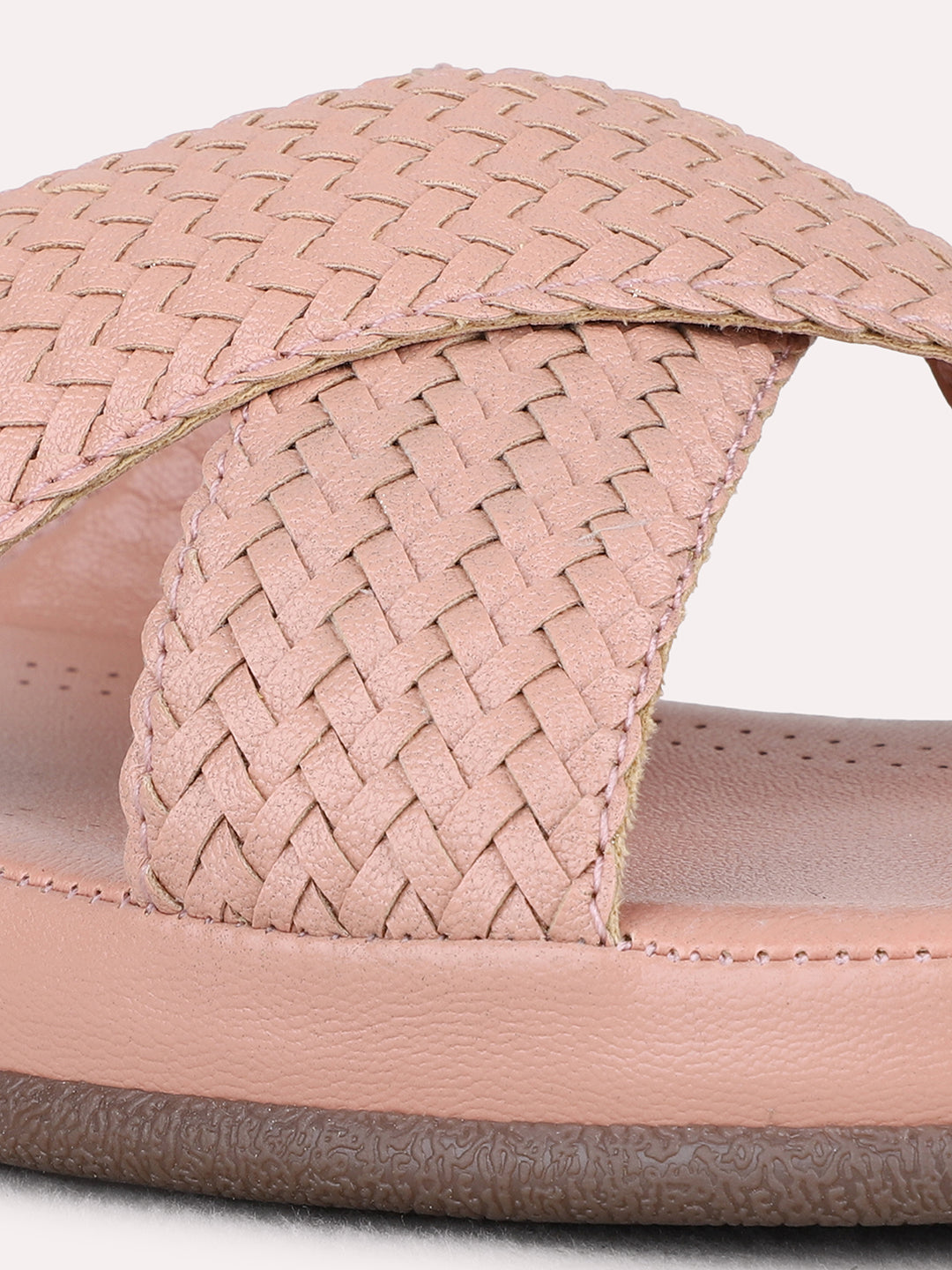 Womens Peach Casual Solid Open Toe Flat Sandals