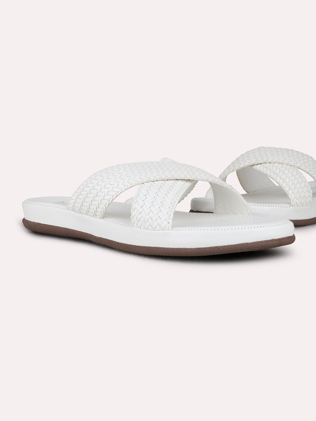 Womens White Casual Solid Open Toe Flat Sandals