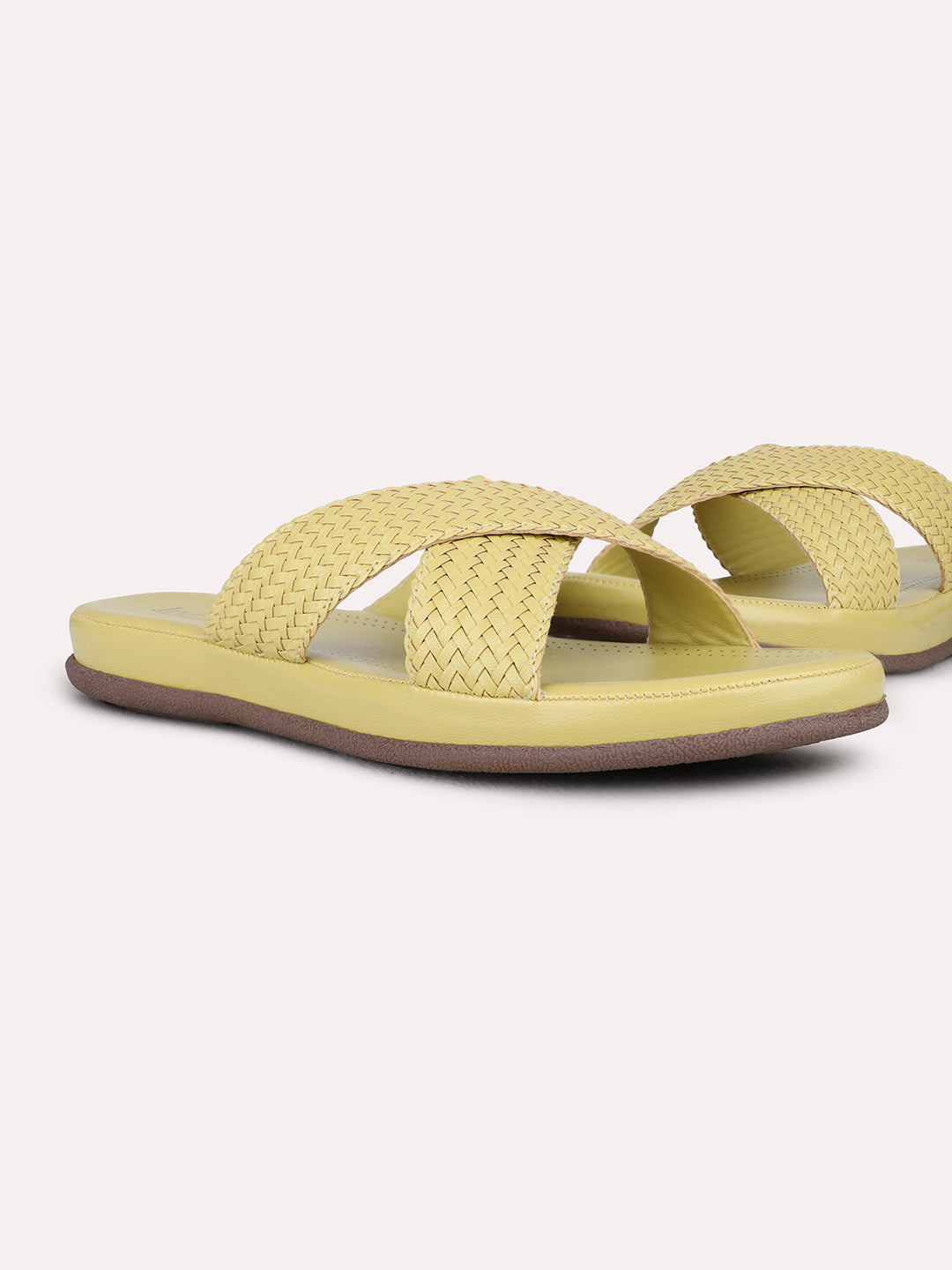 Womens Yellow Casual Solid Open Toe Flat Sandals