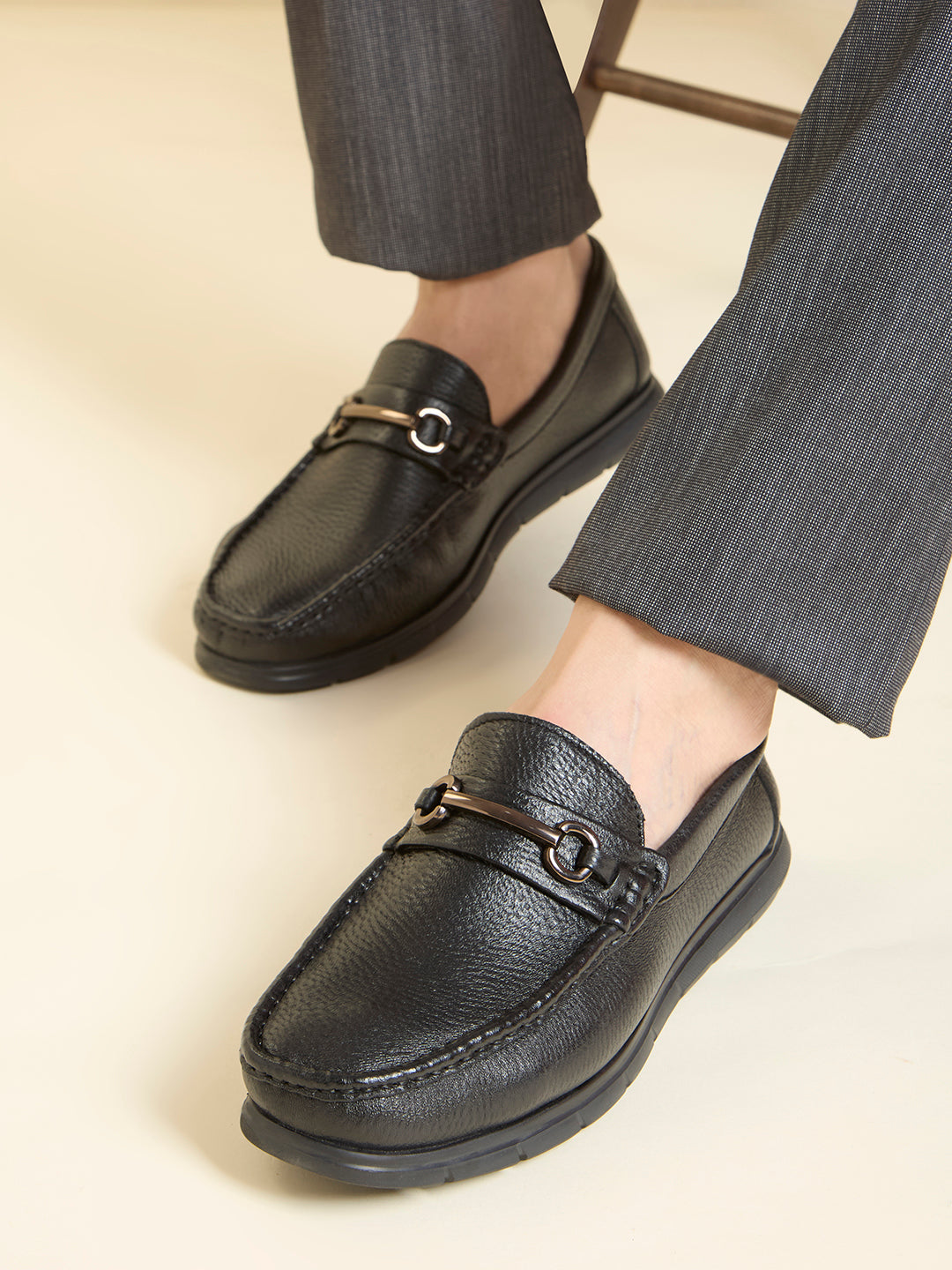 Mens Black Casual Solid Square Loafer Shoe