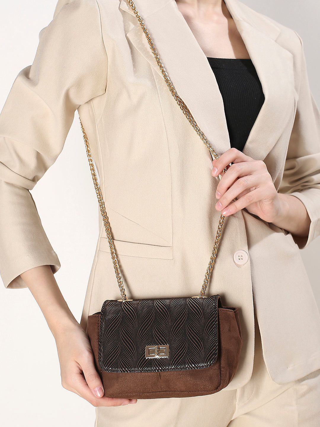 Women's Gold Textured Sling Bag