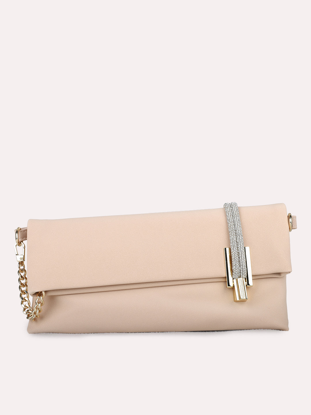 Womens Beige Sling Bag With Twist Lock For Party Use