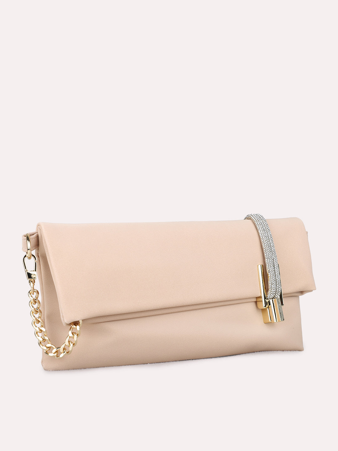Womens Beige Sling Bag With Twist Lock For Party Use