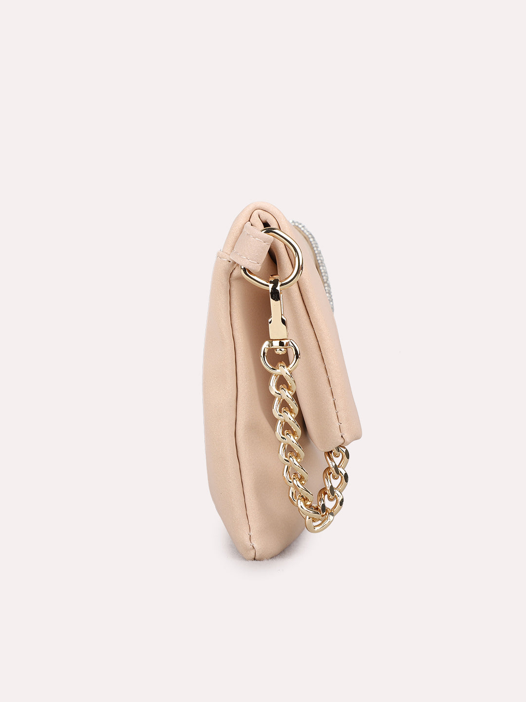 Womens Beige Sling Bag With Twist Lock For Party Use