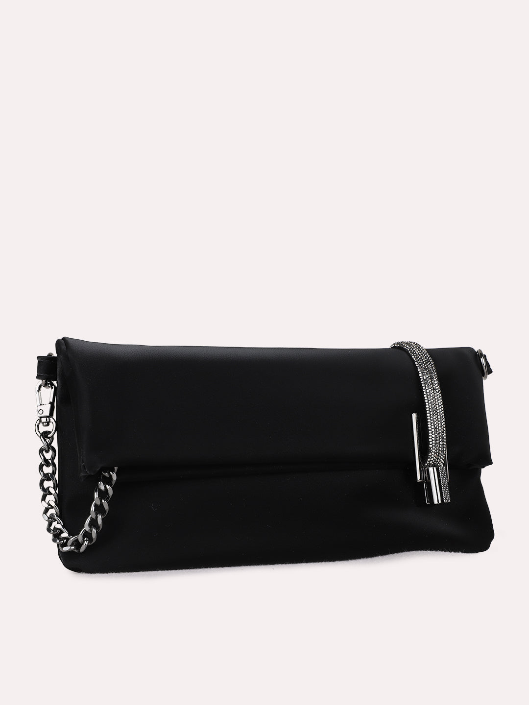 Womens Black Sling Bag With Twist Lock For Party Use