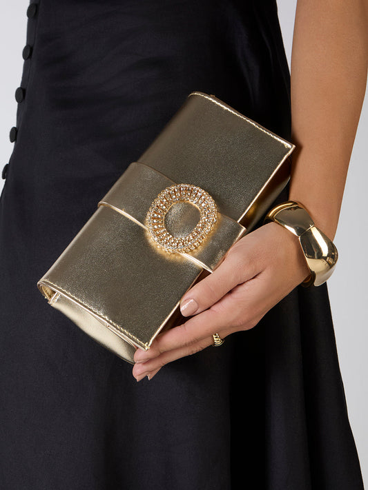 Womens Gold Sling Bag With Zip Lock For Party Use