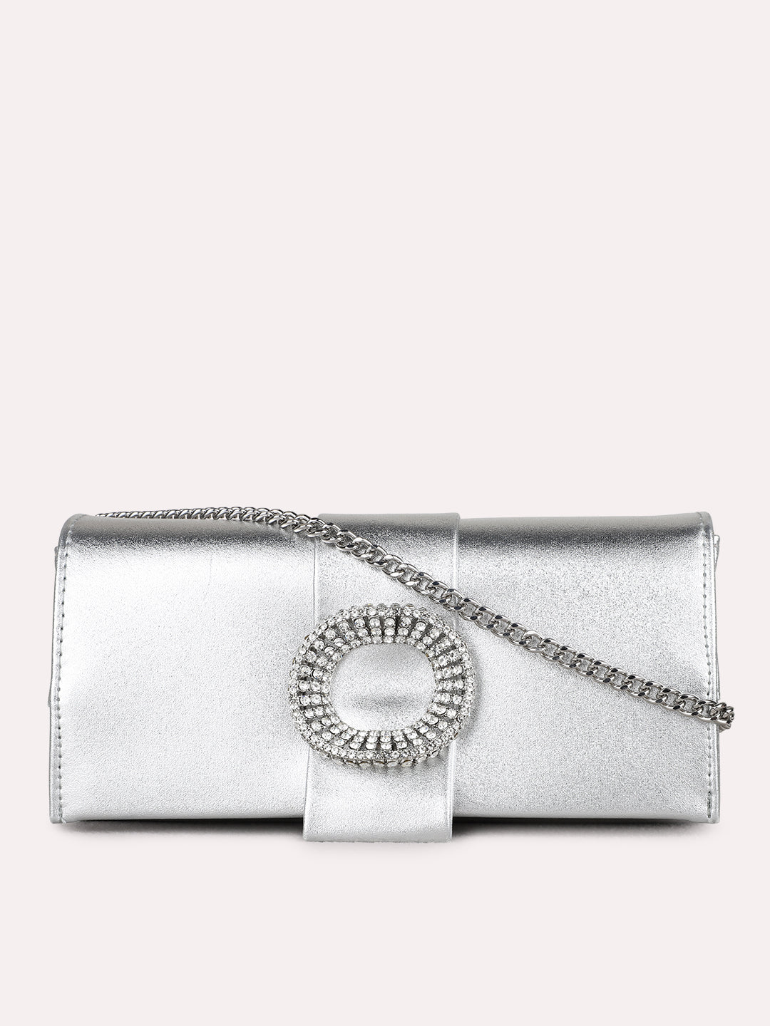 Buy Now Womens Silver Sling Bag With Zip Lock For Party Use