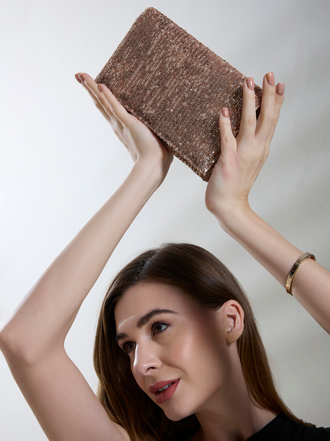 Womens Rose Gold Fashion Bags With Magnet Lock For Party