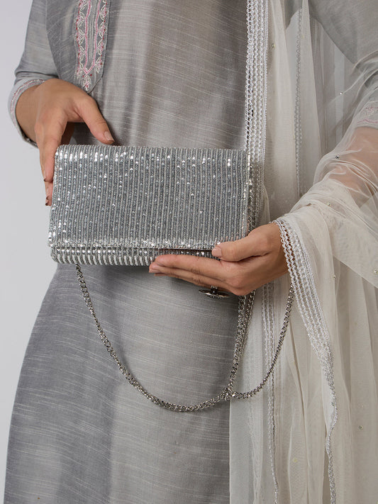 Womens Silver Fashion Bags With Magnet Lock For Party