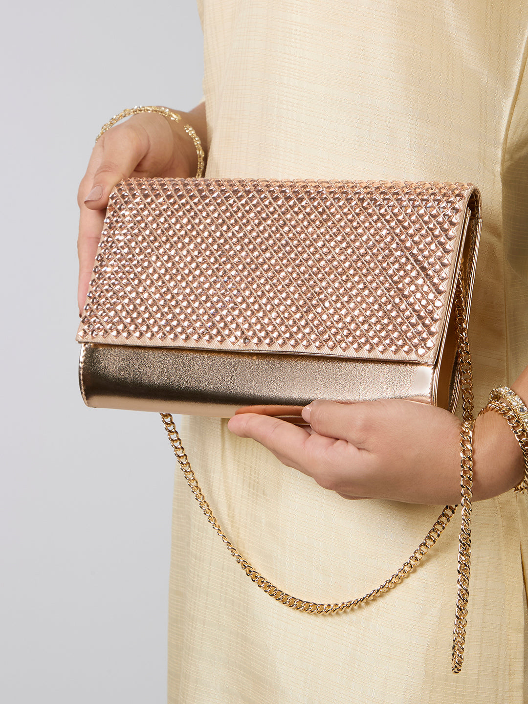 Womens Rose Gold Fashion Bags With Magnet Lock For Party Use