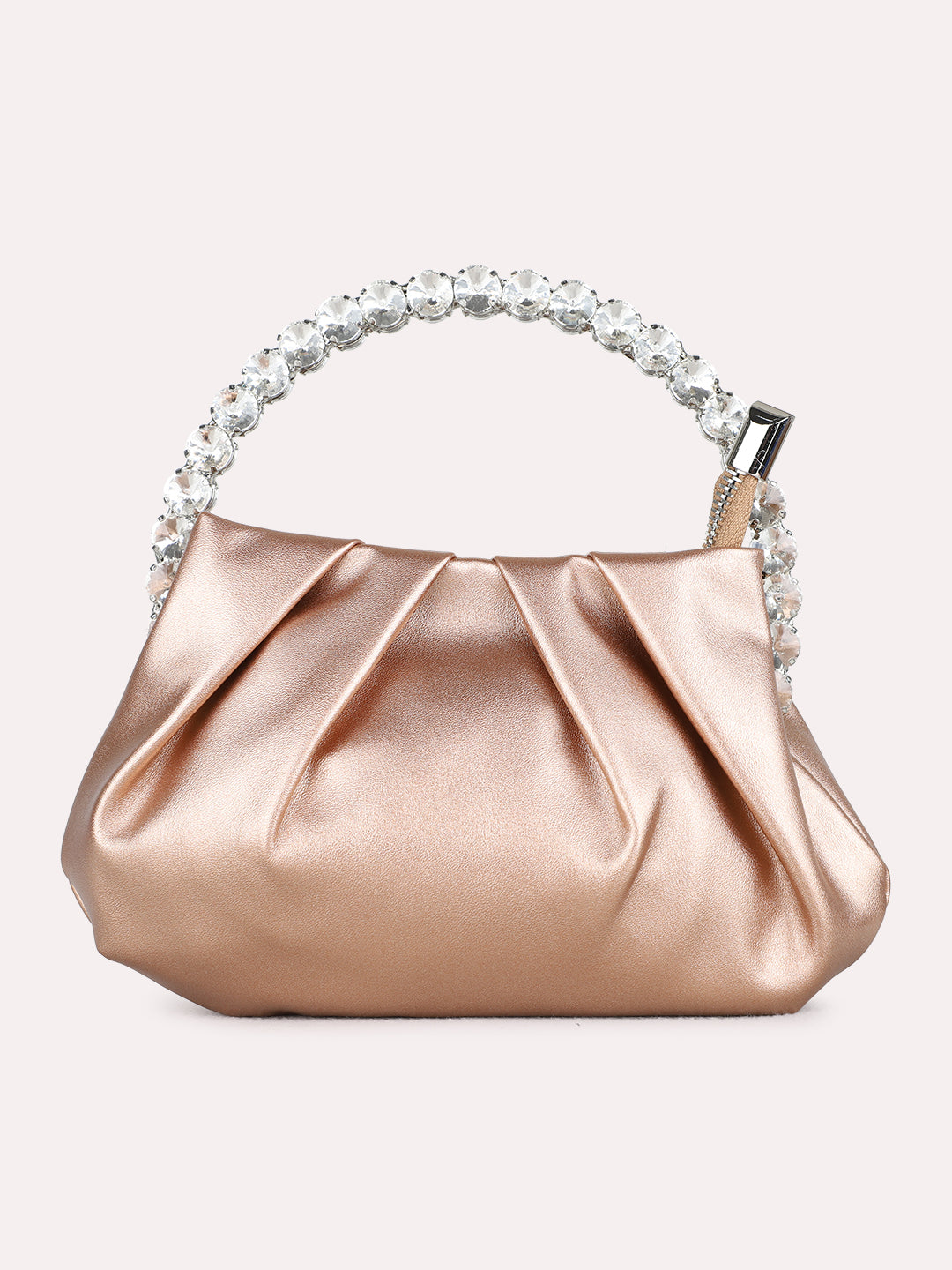 Womens Champagne Handbag With Zip Lock For Party Use